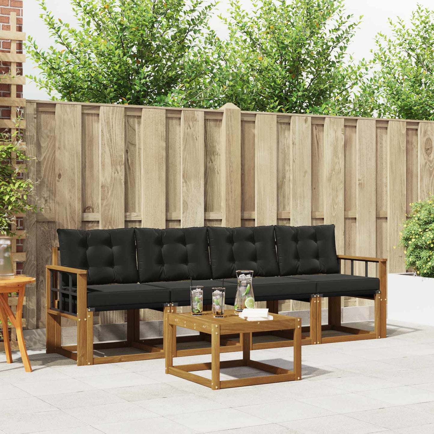 Buiten bankenset met kussen 5 pcs Natuurlijk en Zwart is nu te koop bij PeponiXL, paradijselijk wonen!