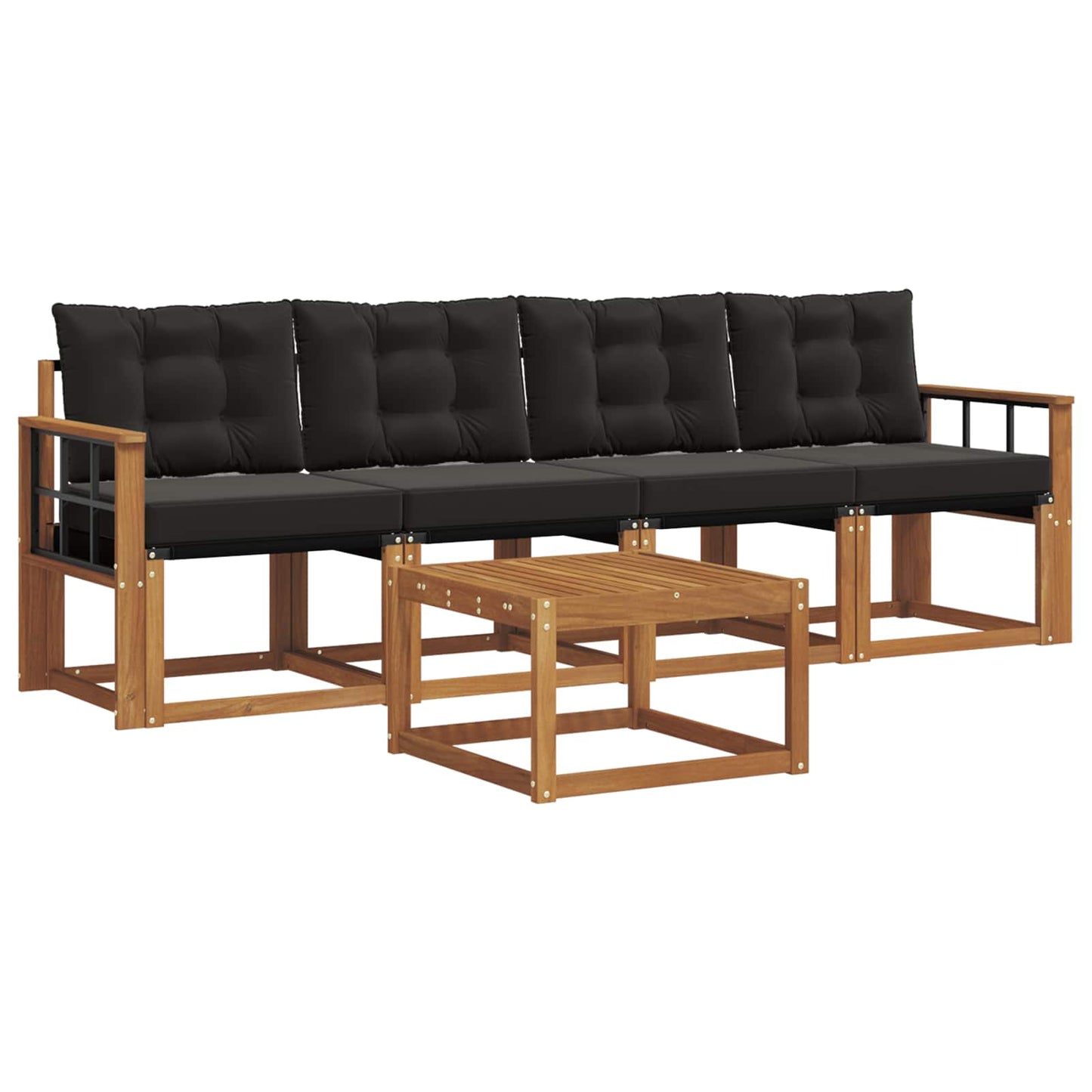 Buiten bankenset met kussen 5 pcs Natuurlijk en Zwart is nu te koop bij PeponiXL, paradijselijk wonen!