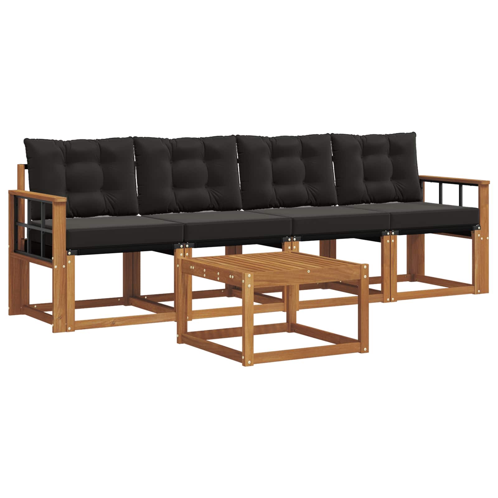 Buiten bankenset met kussen 5 pcs Natuurlijk en Zwart is nu te koop bij PeponiXL, paradijselijk wonen!