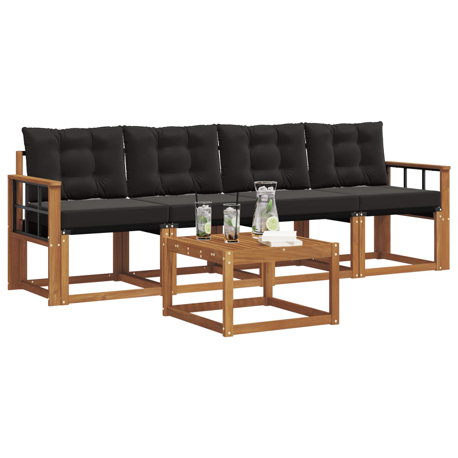 Buiten bankenset met kussen 5 pcs Natuurlijk en Zwart is nu te koop bij PeponiXL, paradijselijk wonen!