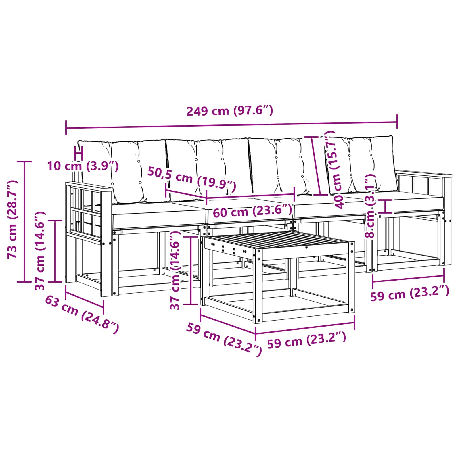 Buiten bankenset met kussen 5 pcs Natuurlijk en Zwart is nu te koop bij PeponiXL, paradijselijk wonen!