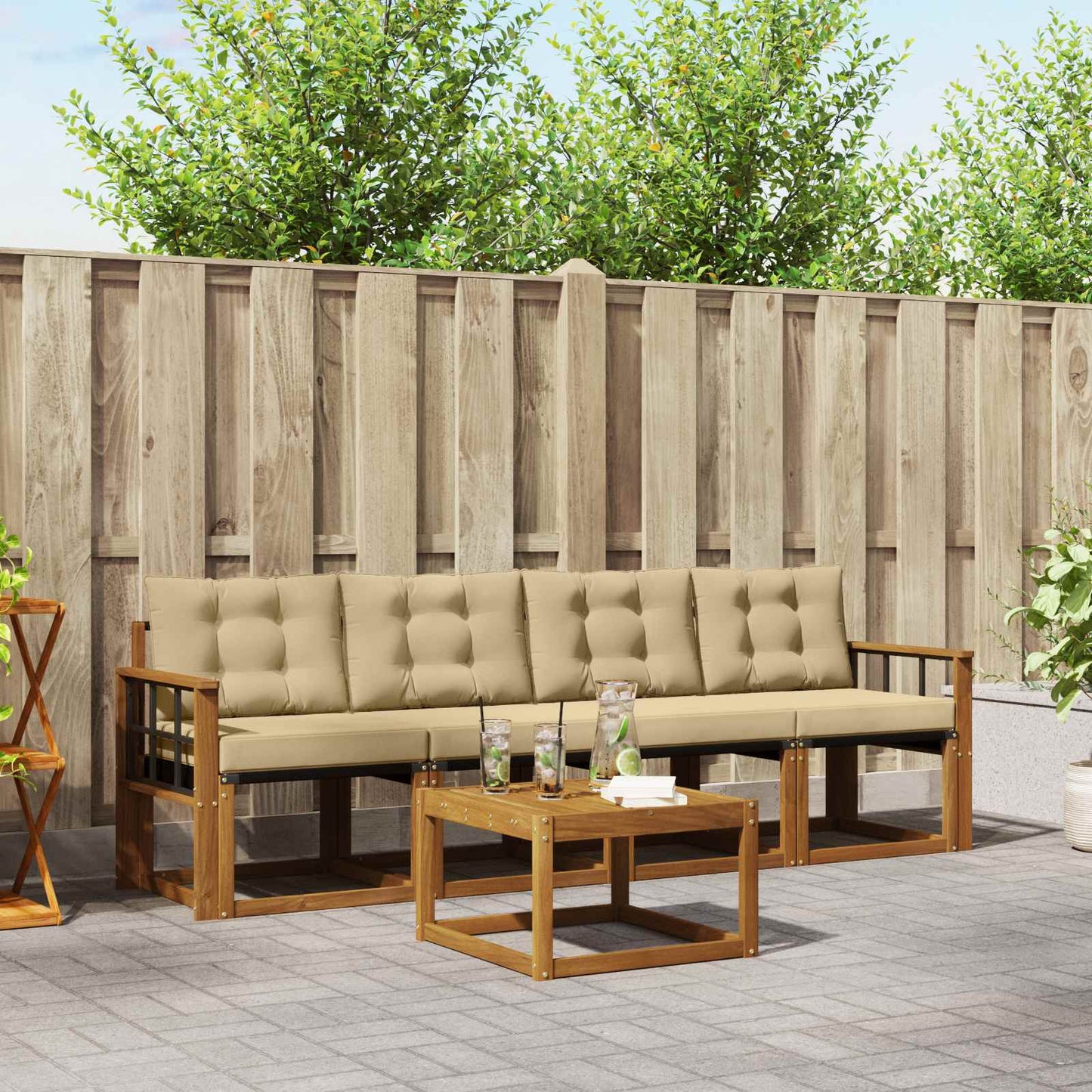 Buiten bankenset met kussen 5 pcs Natuurlijk en Beige is nu te koop bij PeponiXL, paradijselijk wonen!