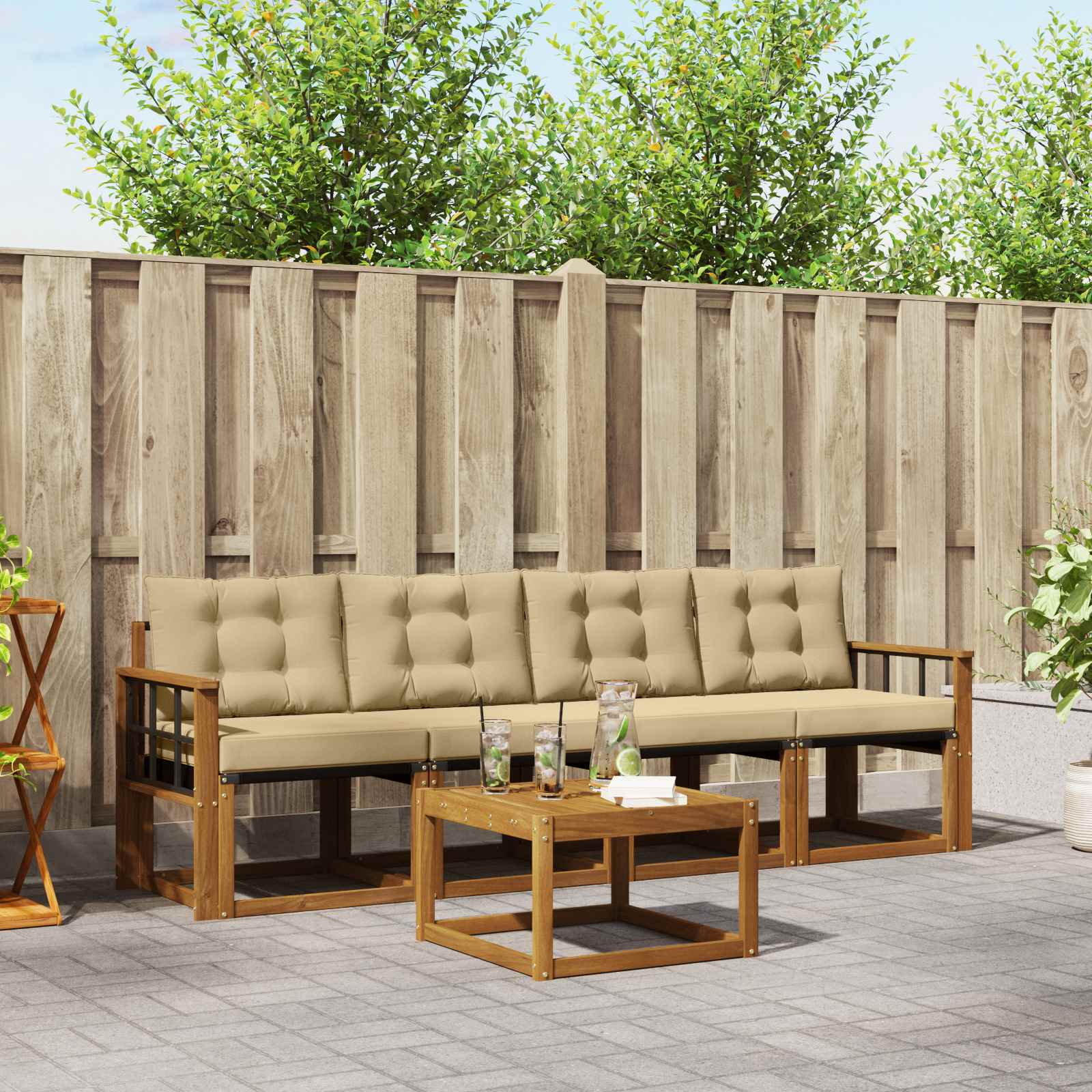 Buiten bankenset met kussen 5 pcs Natuurlijk en Beige is nu te koop bij PeponiXL, paradijselijk wonen!