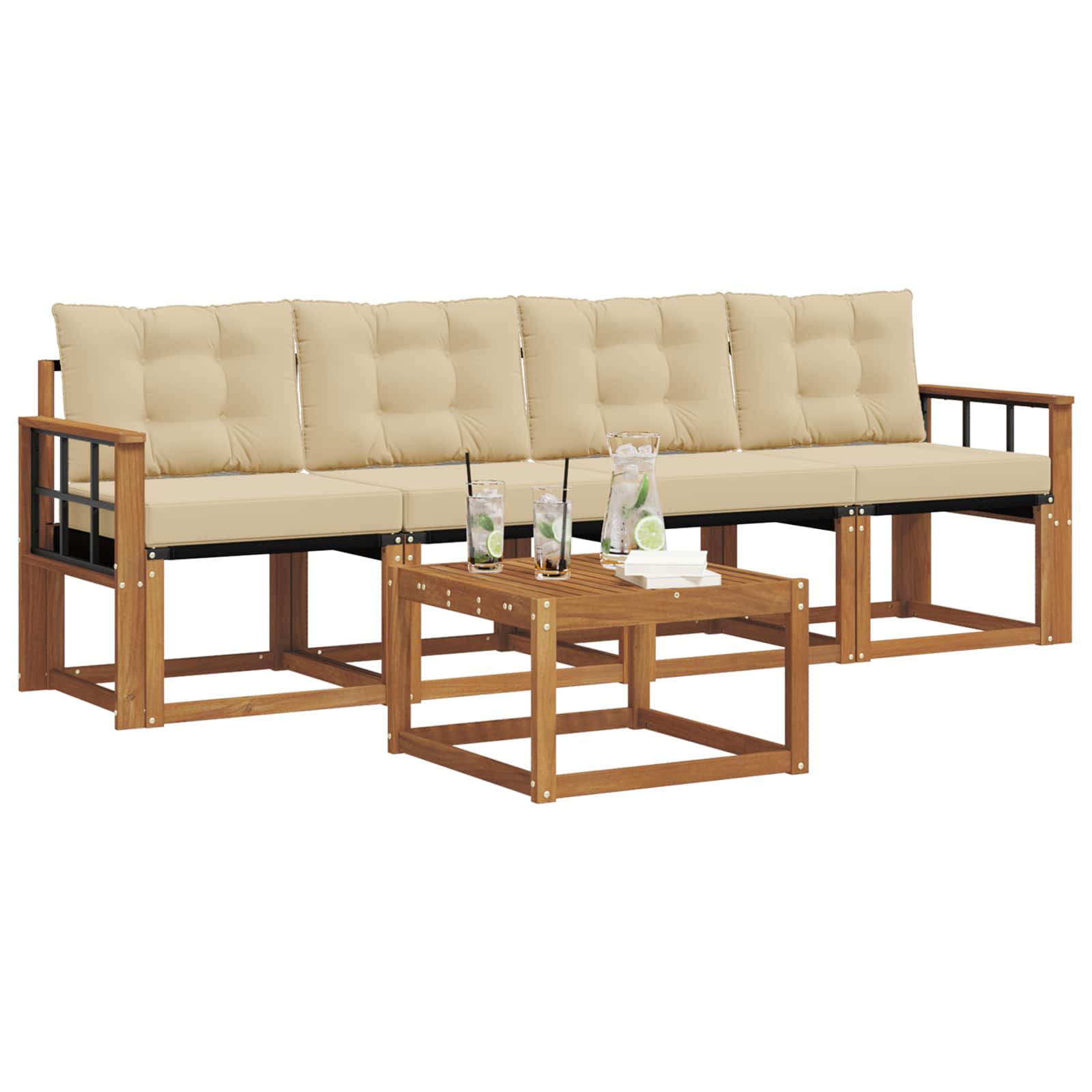 Buiten bankenset met kussen 5 pcs Natuurlijk en Beige is nu te koop bij PeponiXL, paradijselijk wonen!