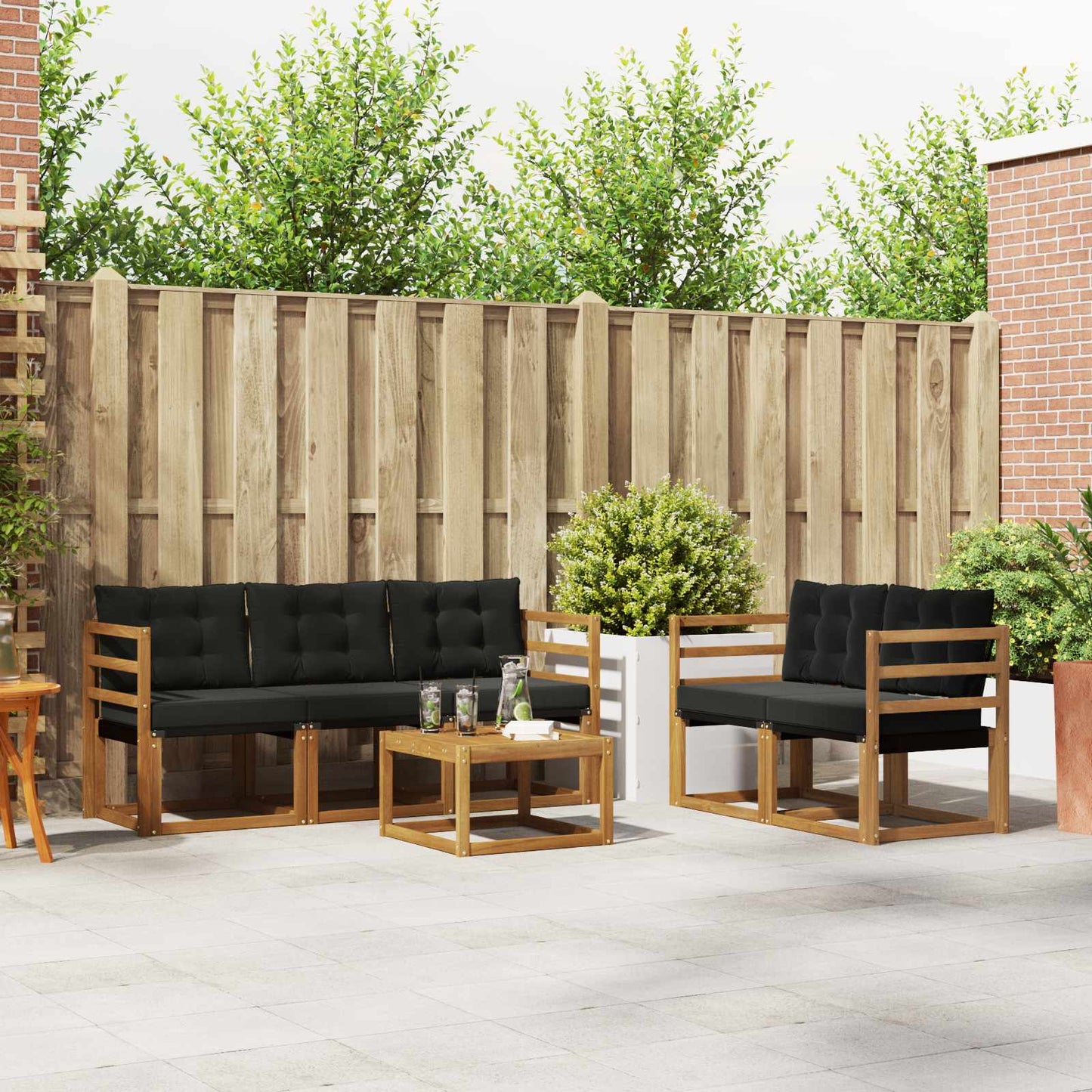 Buiten bankenset met kussen 6 pcs Natuurlijk en Zwart is nu te koop bij PeponiXL, paradijselijk wonen!