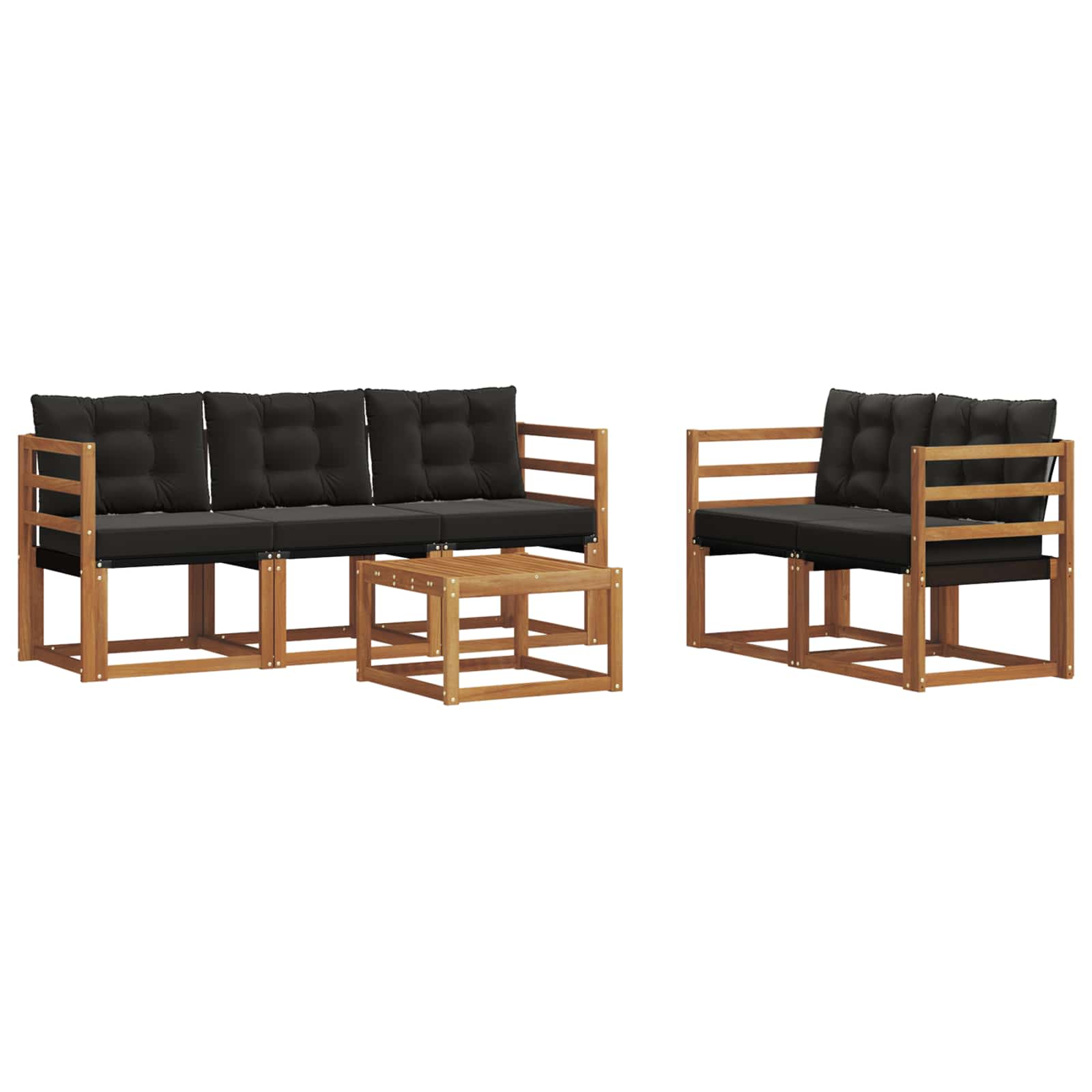 Buiten bankenset met kussen 6 pcs Natuurlijk en Zwart is nu te koop bij PeponiXL, paradijselijk wonen!
