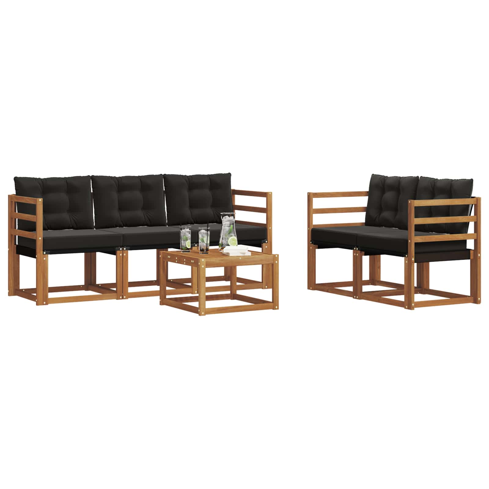 Buiten bankenset met kussen 6 pcs Natuurlijk en Zwart is nu te koop bij PeponiXL, paradijselijk wonen!