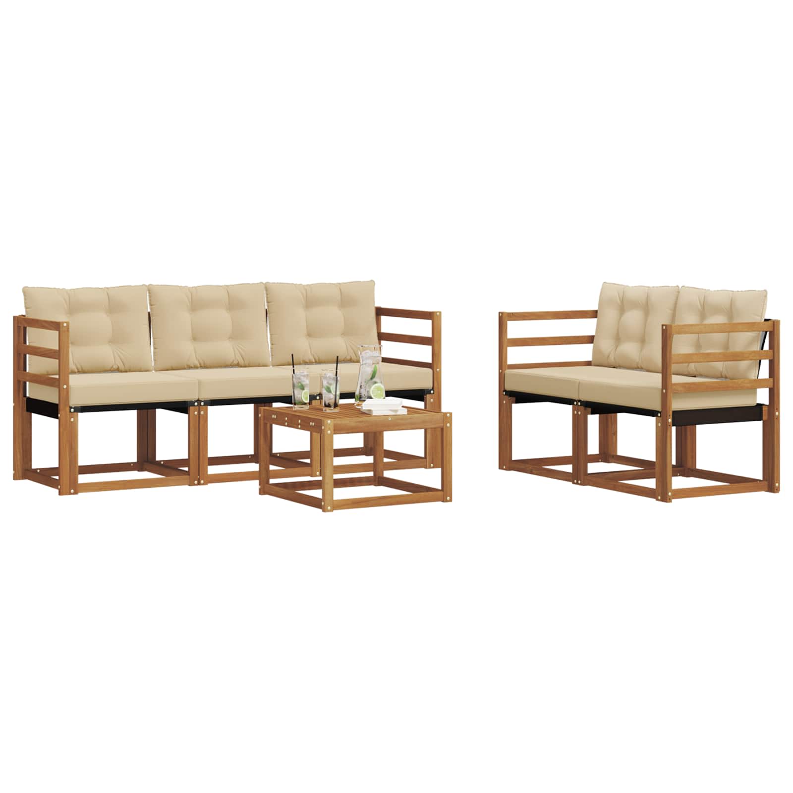 Buiten bankenset met kussen 6 pcs Natuurlijk en Beige is nu te koop bij PeponiXL, paradijselijk wonen!