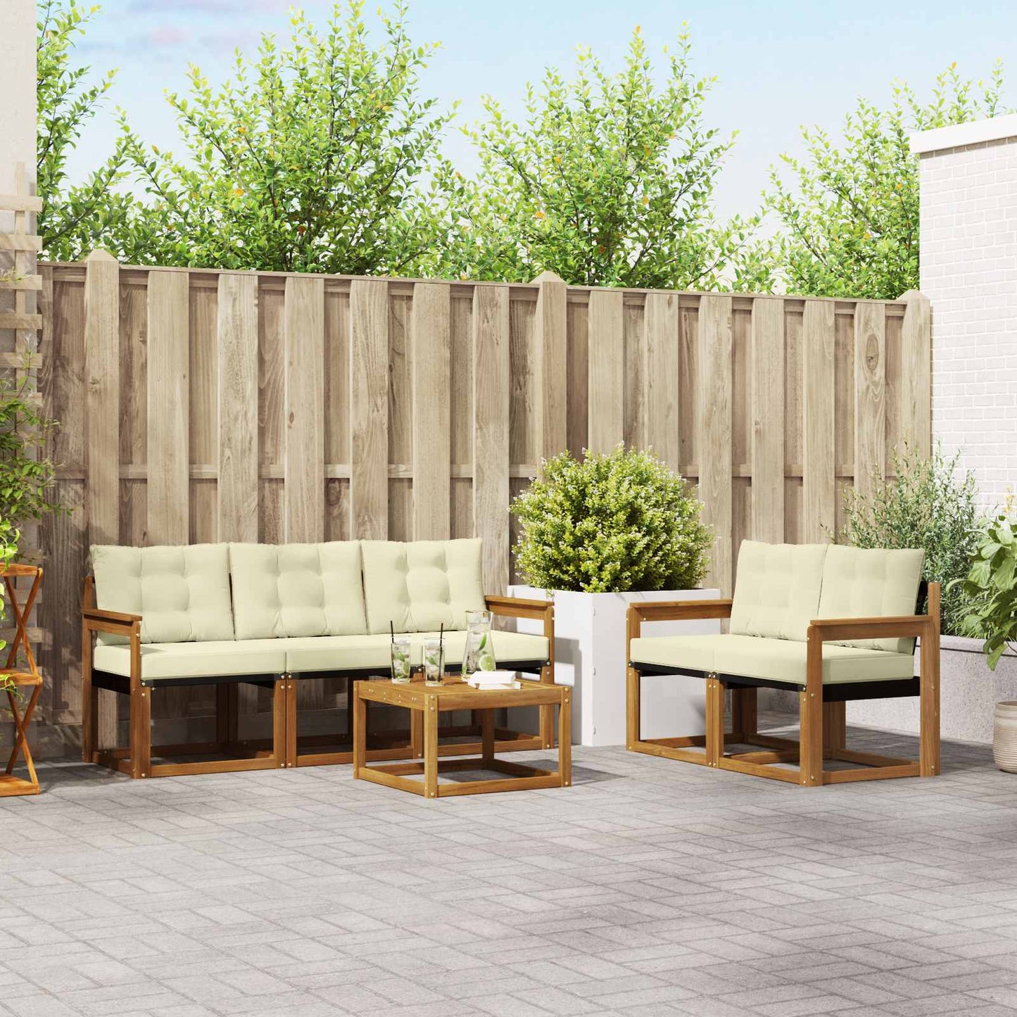 Buiten bankenset met kussen 6 pcs Natuurlijk en Crème is nu te koop bij PeponiXL, paradijselijk wonen!