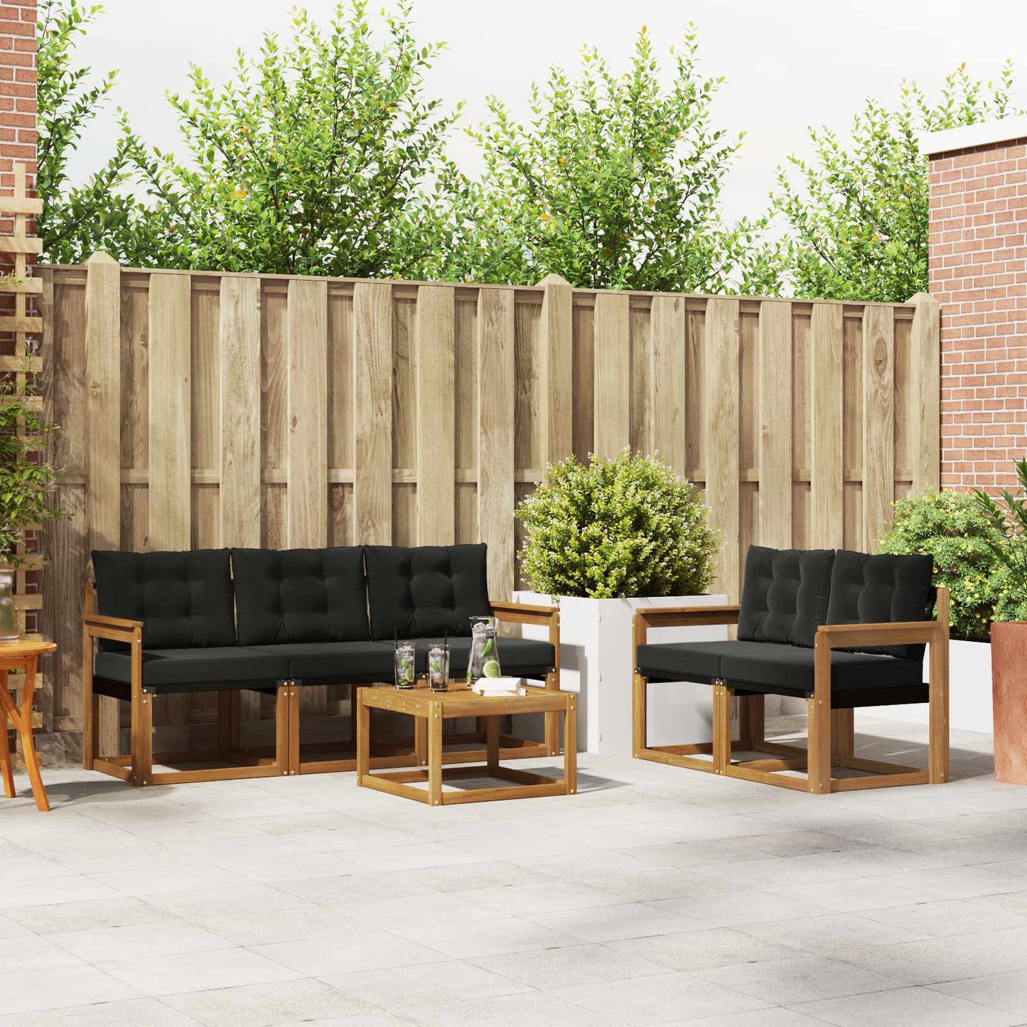 Buiten bankenset met kussen 6 pcs Natuurlijk en Zwart is nu te koop bij PeponiXL, paradijselijk wonen!