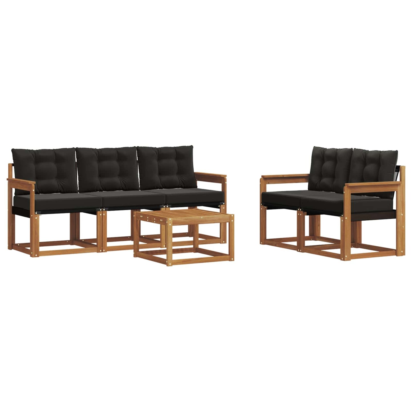 Buiten bankenset met kussen 6 pcs Natuurlijk en Zwart is nu te koop bij PeponiXL, paradijselijk wonen!