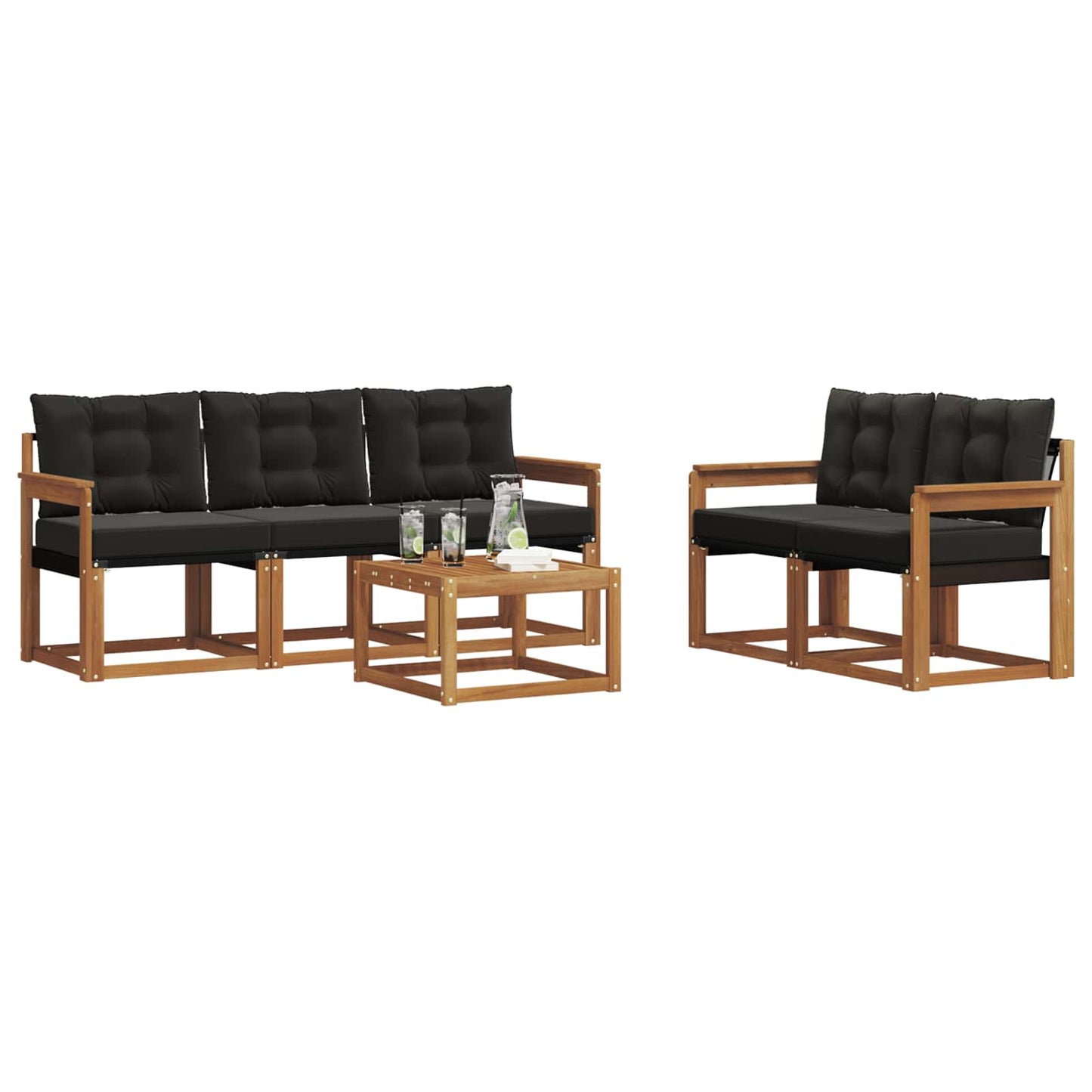 Buiten bankenset met kussen 6 pcs Natuurlijk en Zwart is nu te koop bij PeponiXL, paradijselijk wonen!