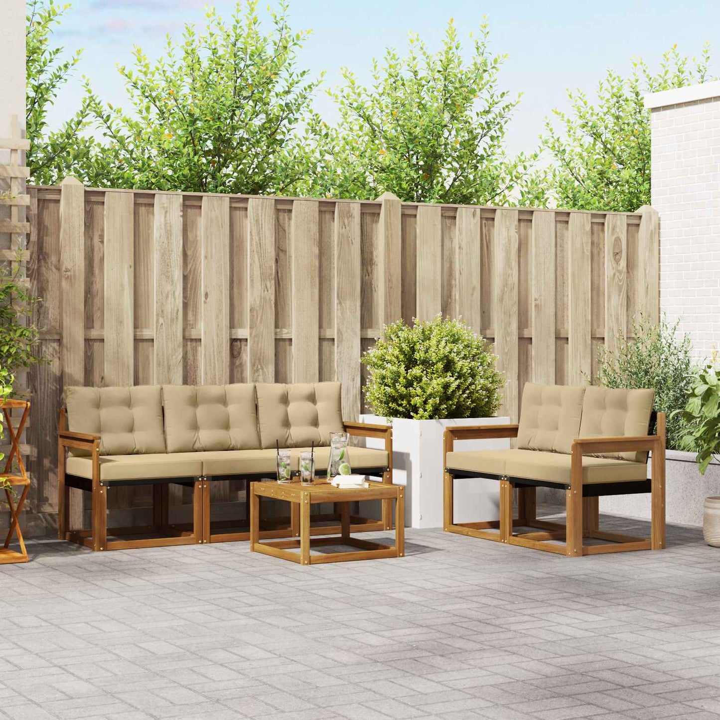 Buiten bankenset met kussen 6 pcs Natuurlijk en Beige is nu te koop bij PeponiXL, paradijselijk wonen!