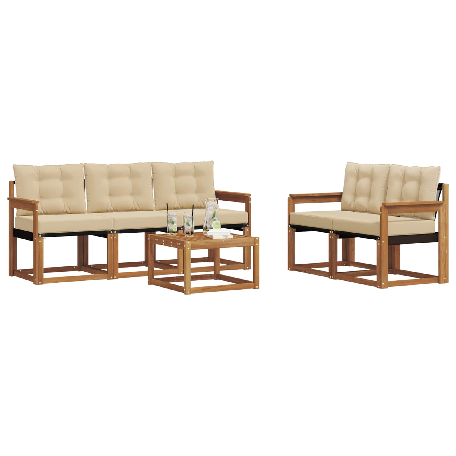 Buiten bankenset met kussen 6 pcs Natuurlijk en Beige is nu te koop bij PeponiXL, paradijselijk wonen!