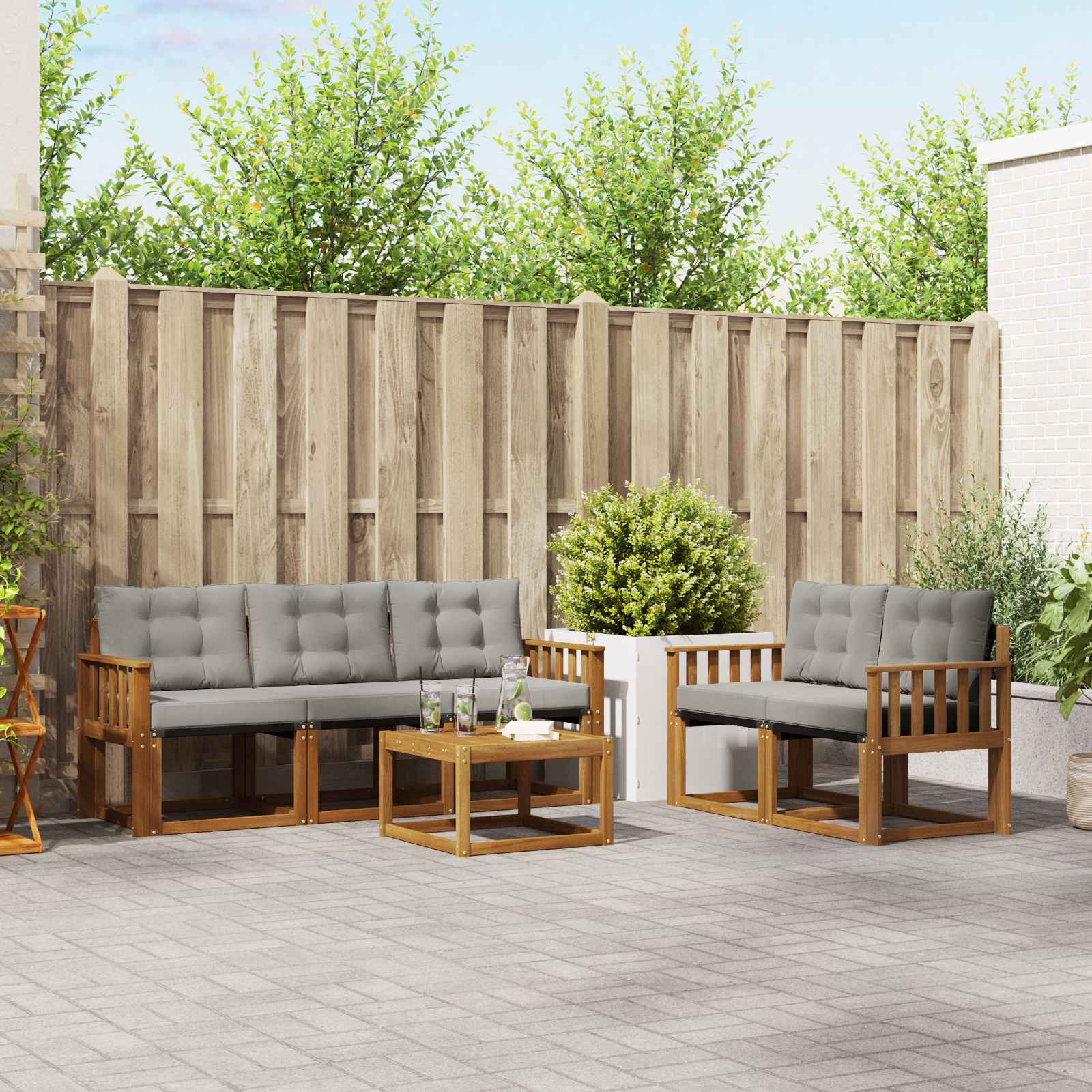 Buiten bankenset met kussen 6 pcs Natuurlijk en Lichtgrijs is nu te koop bij PeponiXL, paradijselijk wonen!