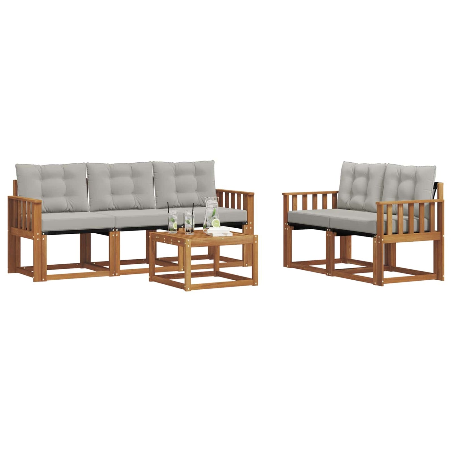 Buiten bankenset met kussen 6 pcs Natuurlijk en Lichtgrijs is nu te koop bij PeponiXL, paradijselijk wonen!