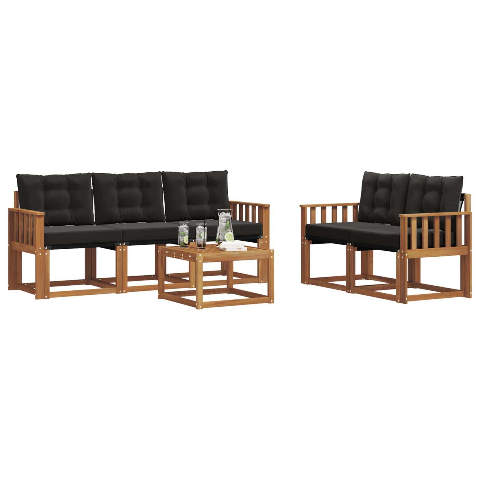 Buiten bankenset met kussen 6 pcs Natuurlijk en Zwart is nu te koop bij PeponiXL, paradijselijk wonen!