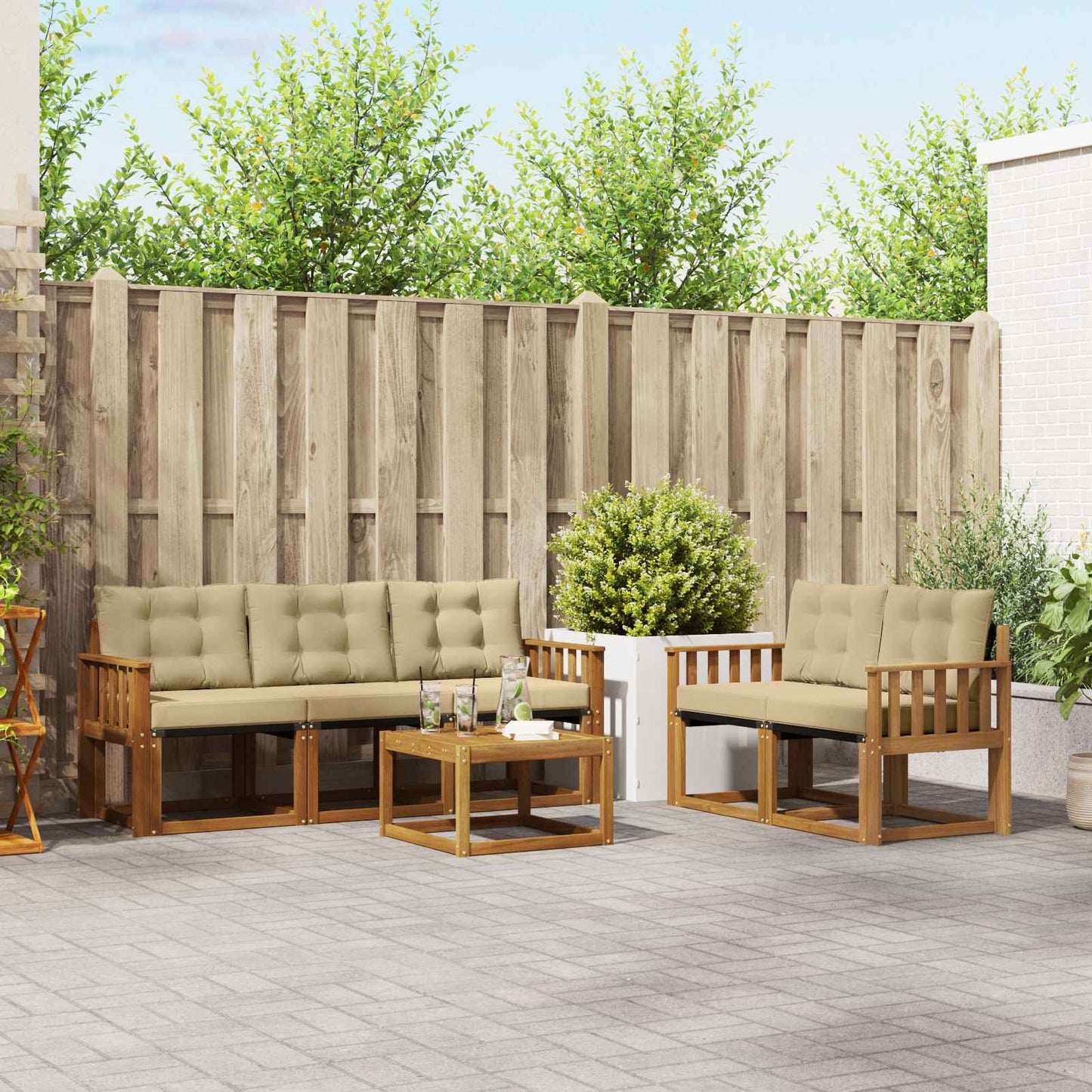 Buiten bankenset met kussen 6 pcs Natuurlijk en Beige is nu te koop bij PeponiXL, paradijselijk wonen!