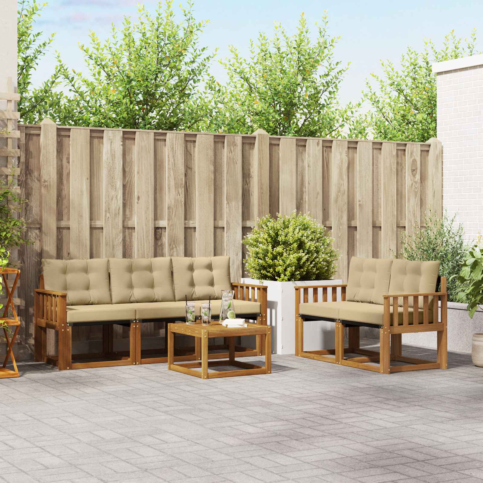 Buiten bankenset met kussen 6 pcs Natuurlijk en Beige is nu te koop bij PeponiXL, paradijselijk wonen!