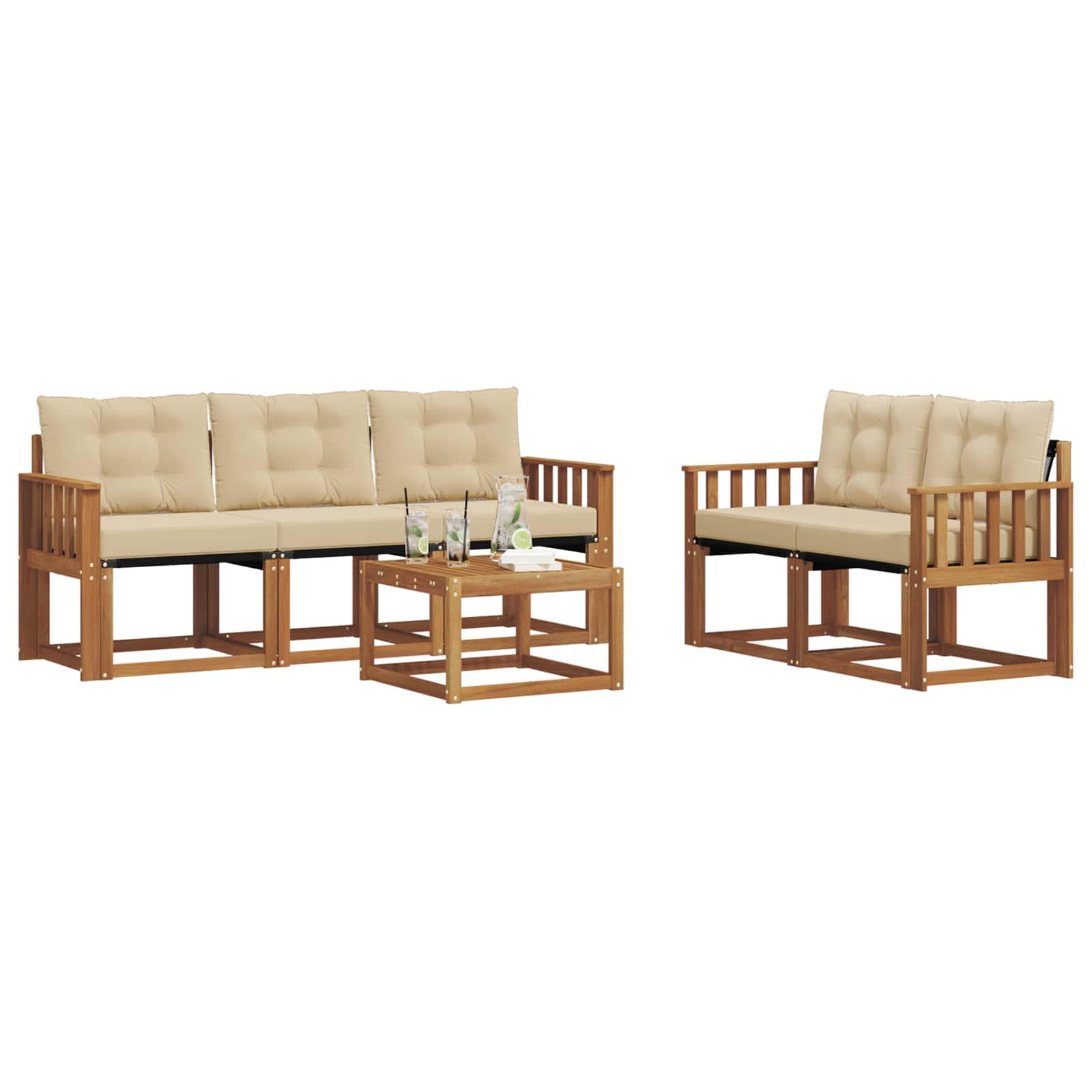 Buiten bankenset met kussen 6 pcs Natuurlijk en Beige is nu te koop bij PeponiXL, paradijselijk wonen!