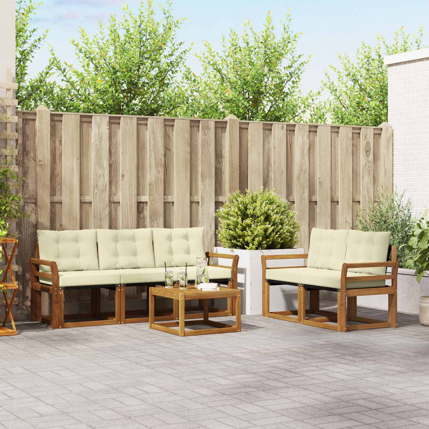 Buiten bankenset met kussen 6 pcs Natuurlijk en Crème is nu te koop bij PeponiXL, paradijselijk wonen!