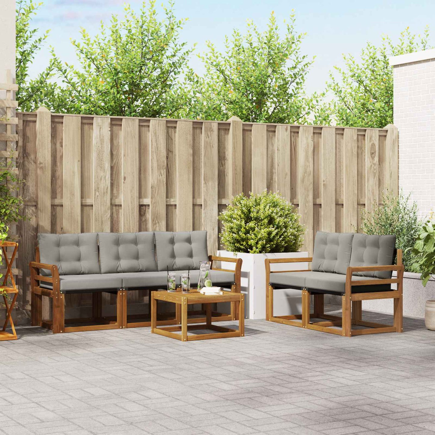 Buiten bankenset met kussen 6 pcs Natuurlijk en Lichtgrijs is nu te koop bij PeponiXL, paradijselijk wonen!