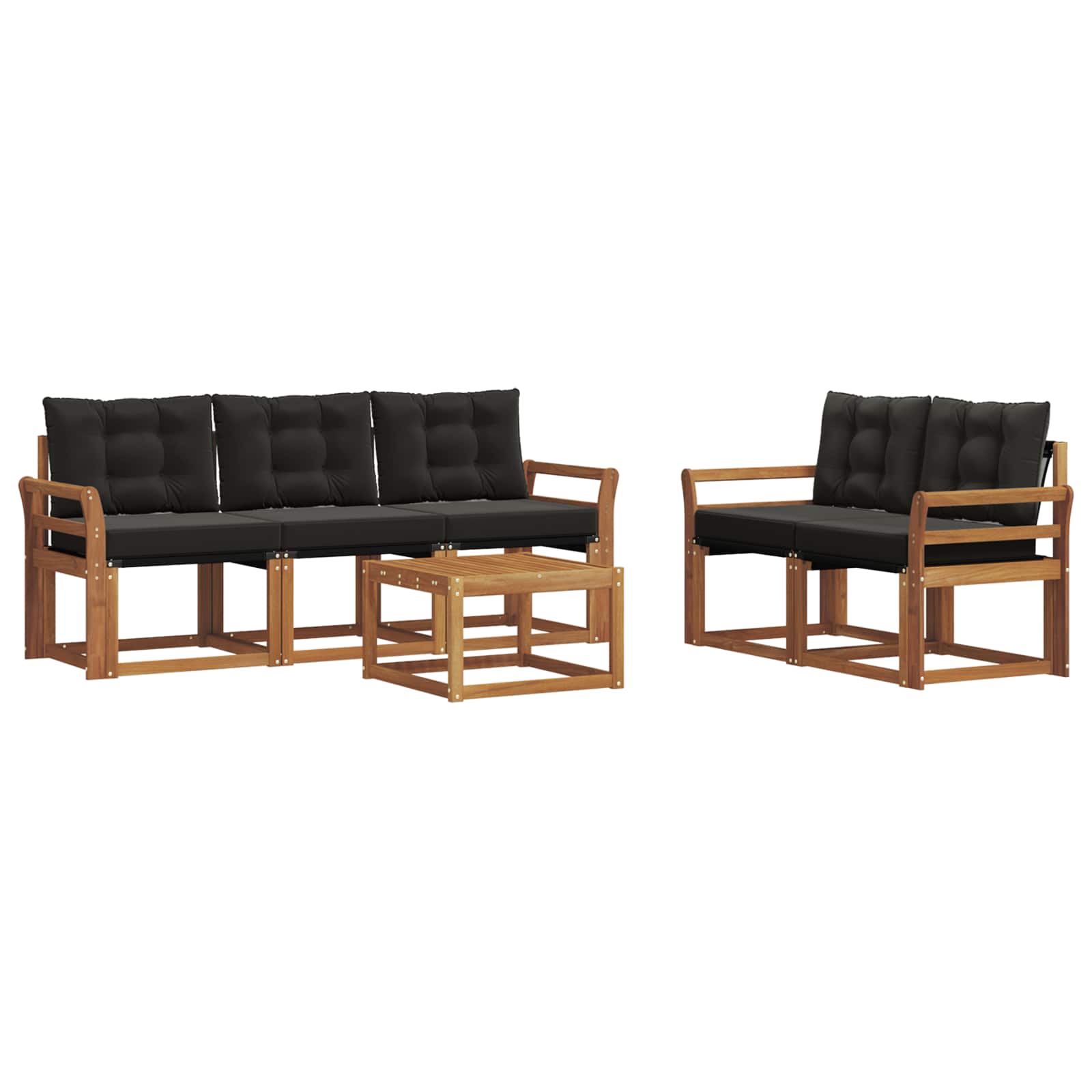 Buiten bankenset met kussen 6 pcs Natuurlijk en Zwart is nu te koop bij PeponiXL, paradijselijk wonen!