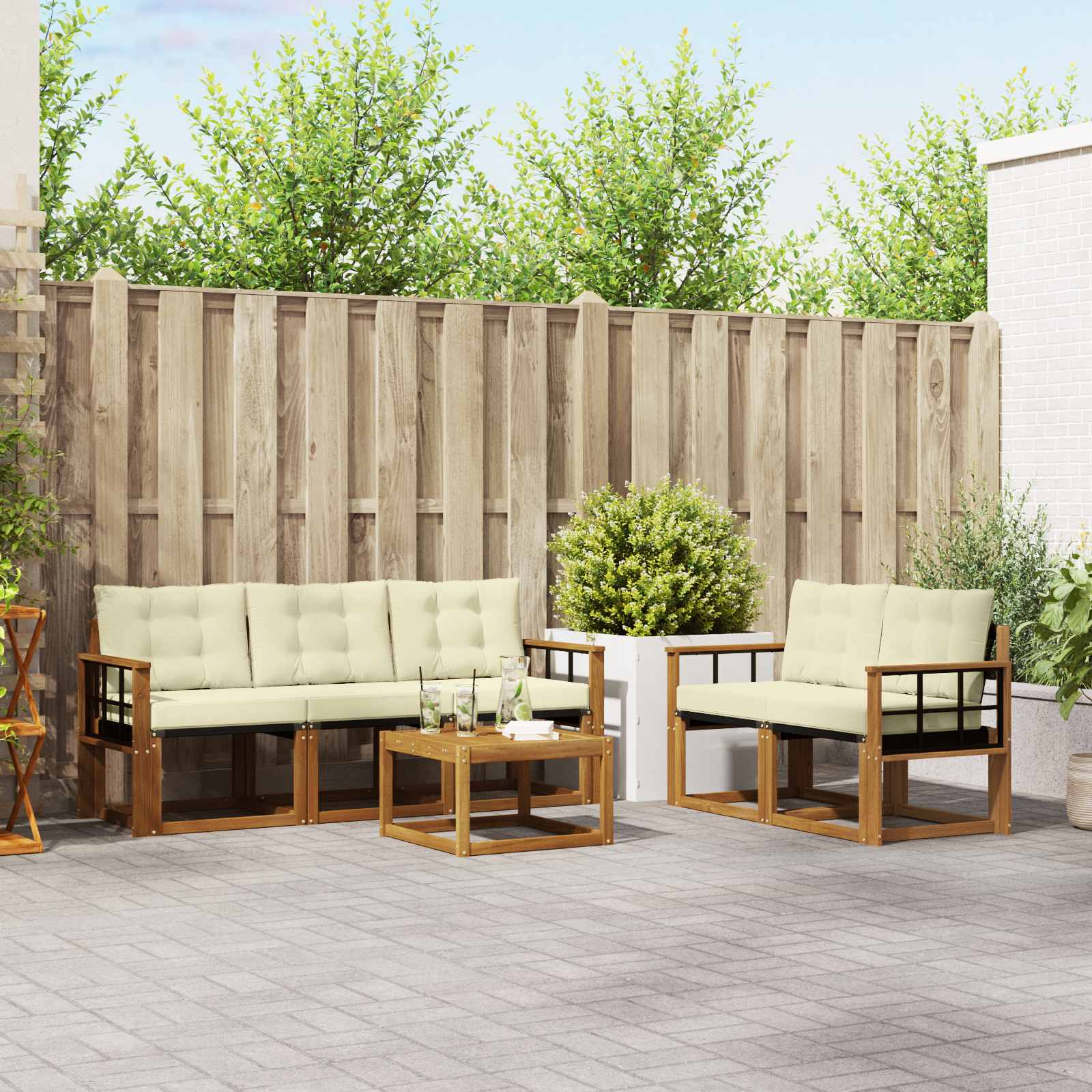 Buiten bankenset met kussen 6 pcs Natuurlijk en Crème is nu te koop bij PeponiXL, paradijselijk wonen!