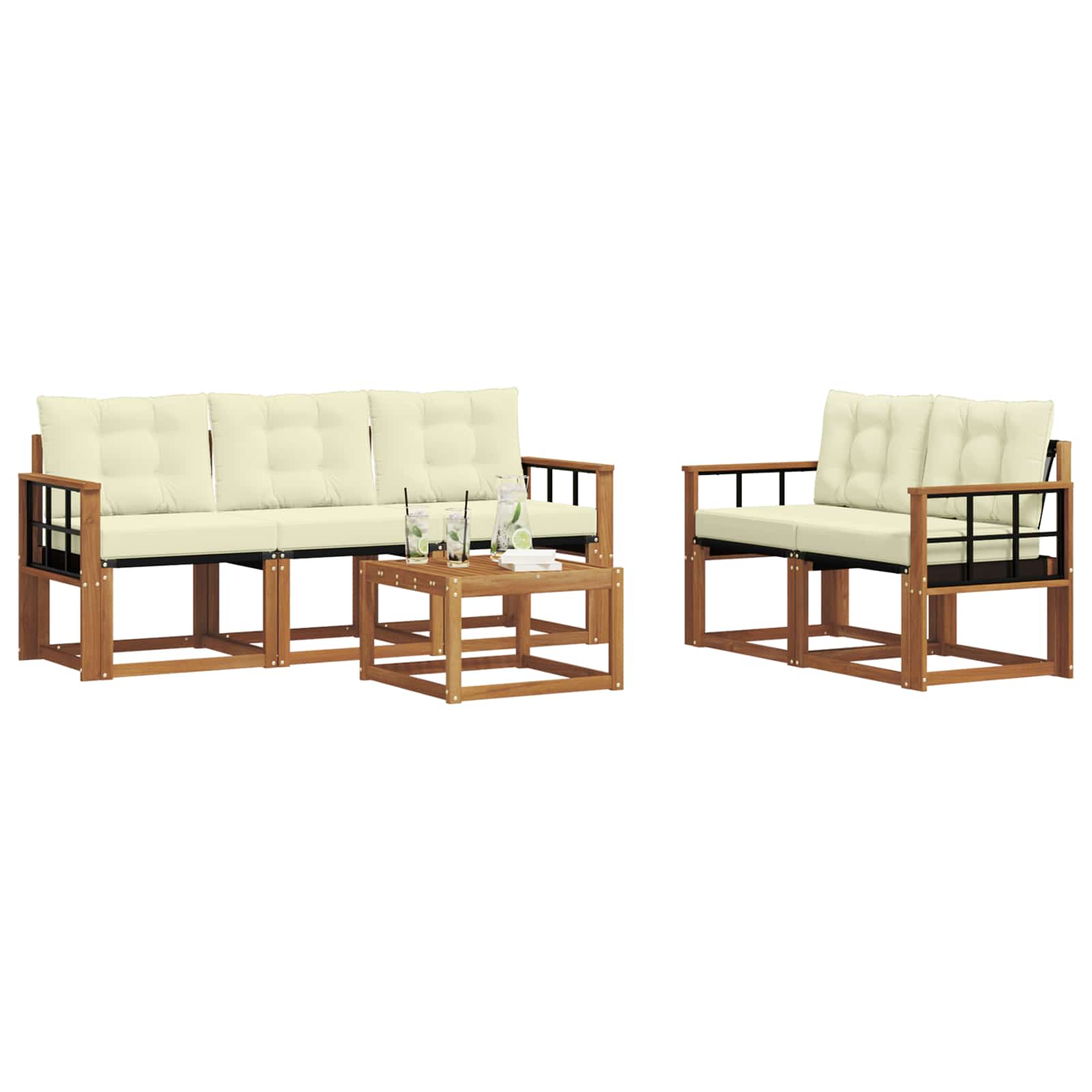 Buiten bankenset met kussen 6 pcs Natuurlijk en Crème is nu te koop bij PeponiXL, paradijselijk wonen!