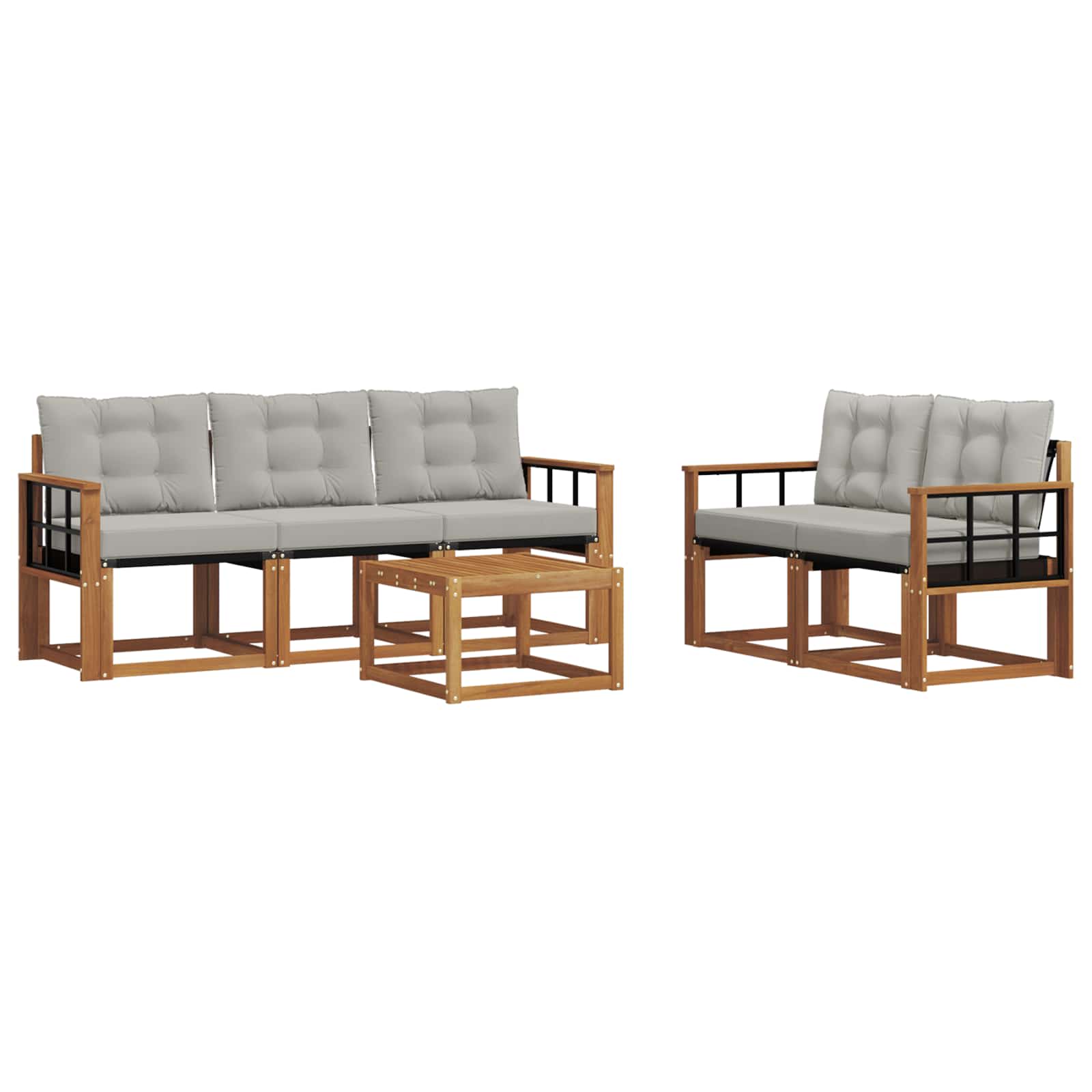 Buiten bankenset met kussen 6 pcs Natuurlijk en Lichtgrijs is nu te koop bij PeponiXL, paradijselijk wonen!