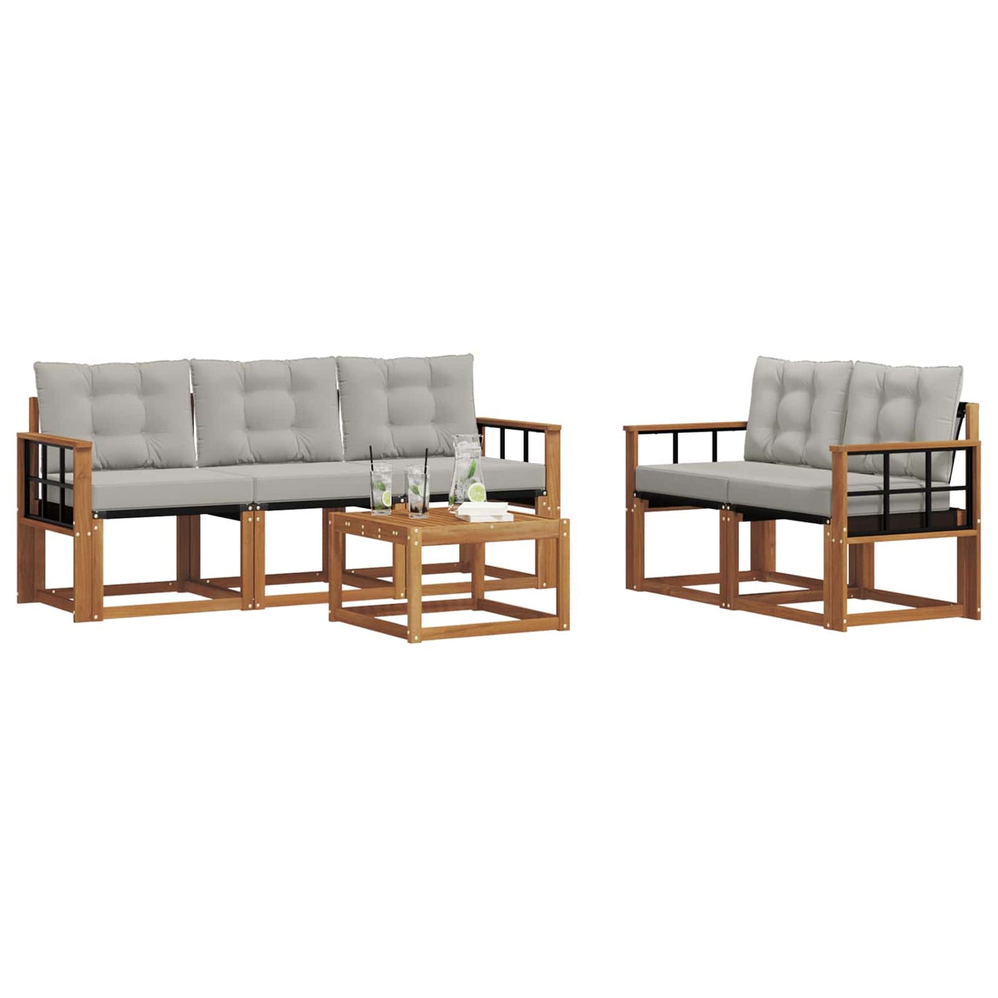 Buiten bankenset met kussen 6 pcs Natuurlijk en Lichtgrijs is nu te koop bij PeponiXL, paradijselijk wonen!