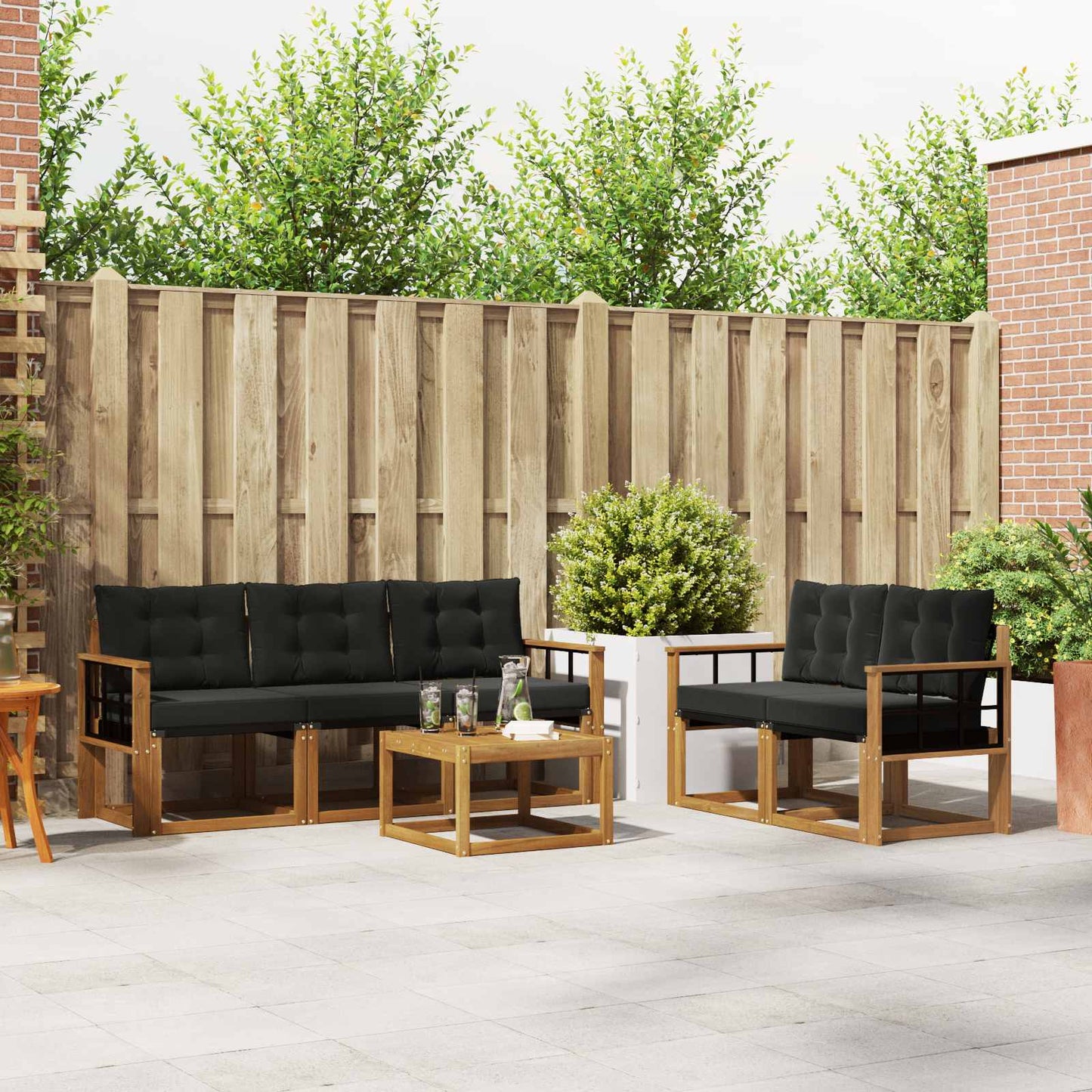 Buiten bankenset met kussen 6 pcs Natuurlijk en Zwart is nu te koop bij PeponiXL, paradijselijk wonen!
