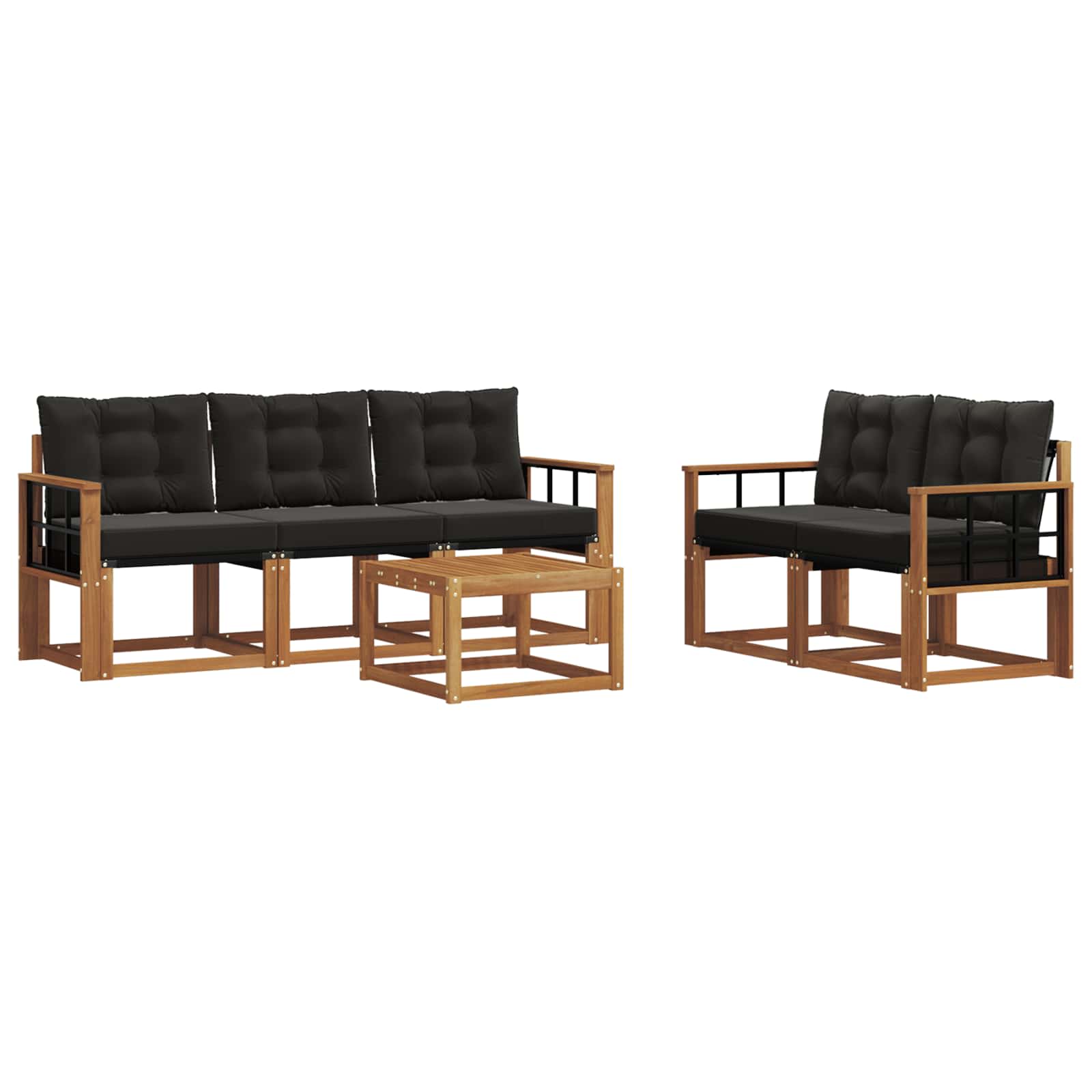 Buiten bankenset met kussen 6 pcs Natuurlijk en Zwart is nu te koop bij PeponiXL, paradijselijk wonen!