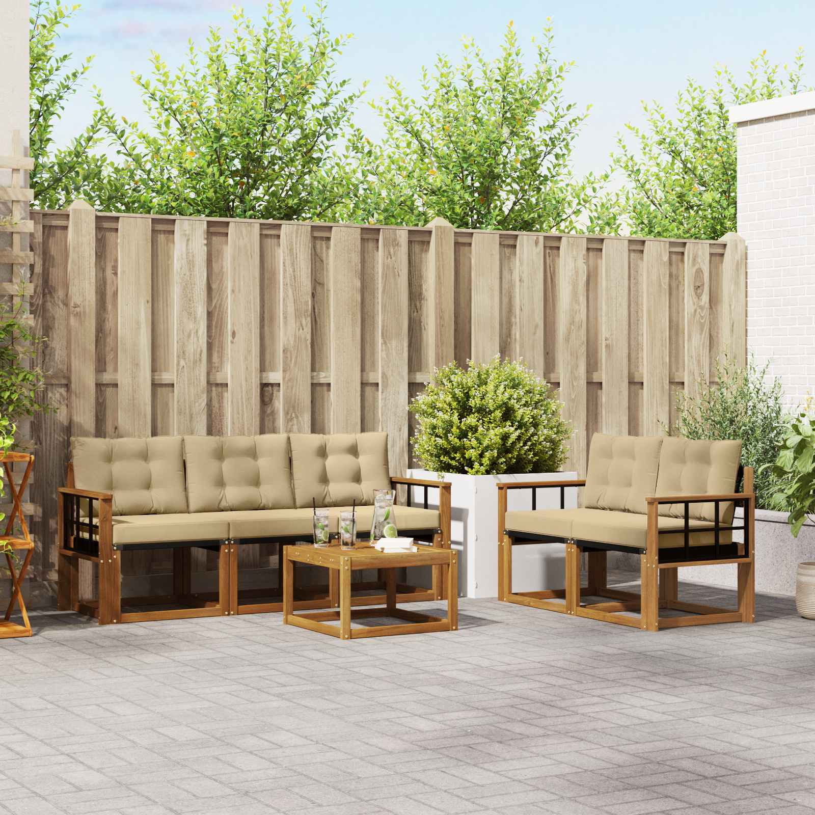 Buiten bankenset met kussen 6 pcs Natuurlijk en Beige is nu te koop bij PeponiXL, paradijselijk wonen!