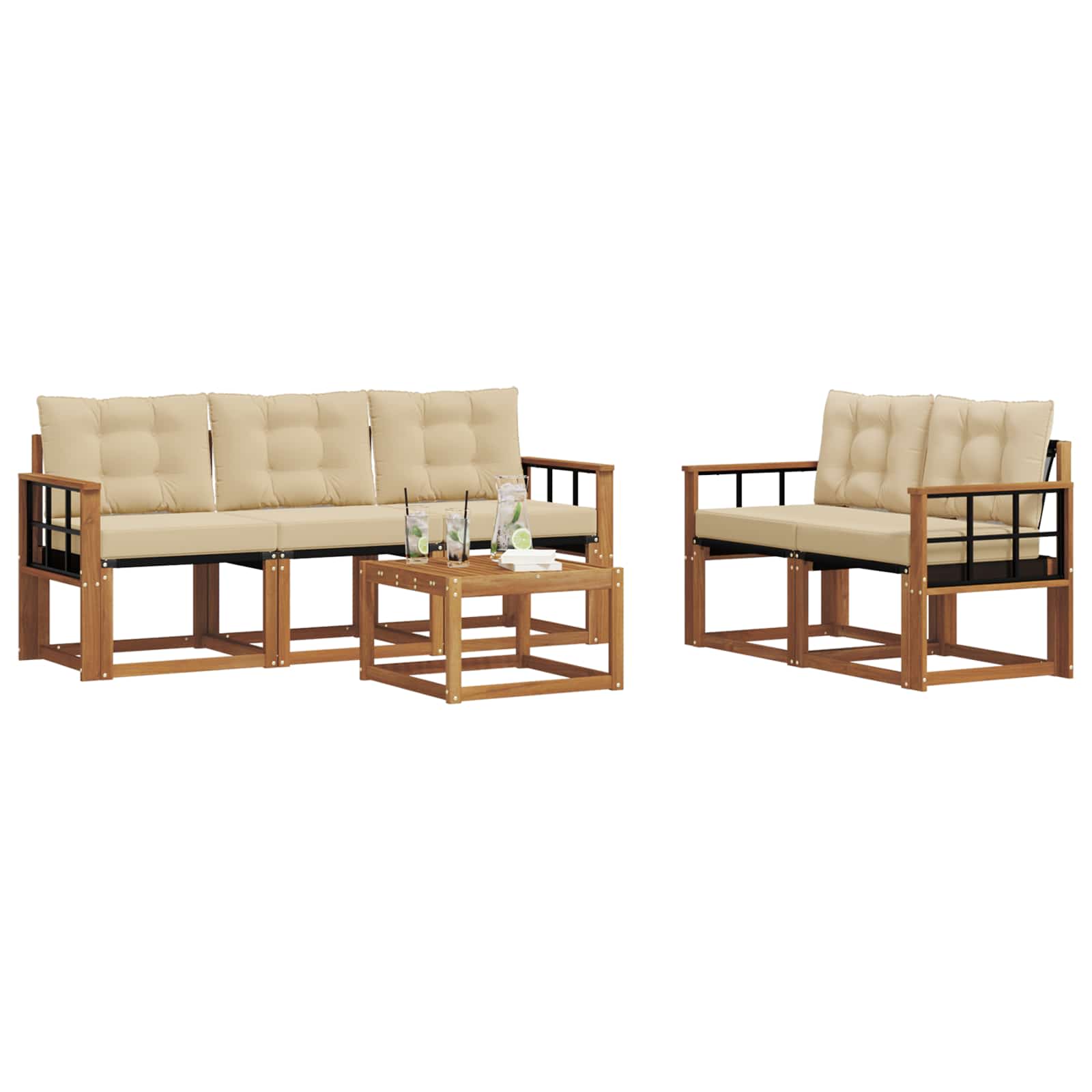 Buiten bankenset met kussen 6 pcs Natuurlijk en Beige is nu te koop bij PeponiXL, paradijselijk wonen!