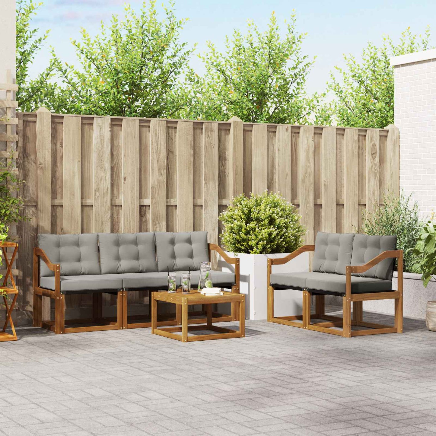 Buiten bankenset met kussen 6 pcs Natuurlijk en Lichtgrijs is nu te koop bij PeponiXL, paradijselijk wonen!