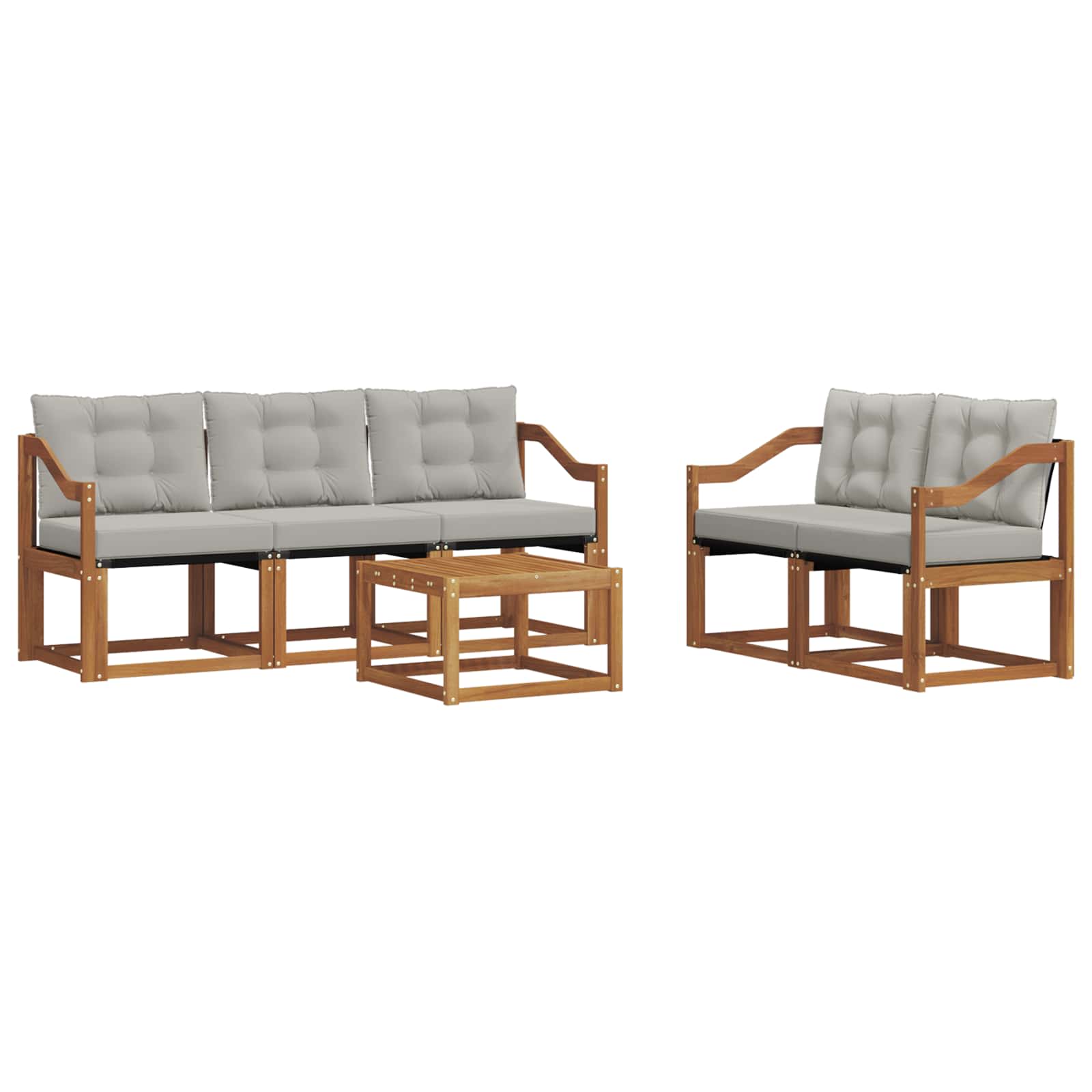 Buiten bankenset met kussen 6 pcs Natuurlijk en Lichtgrijs is nu te koop bij PeponiXL, paradijselijk wonen!