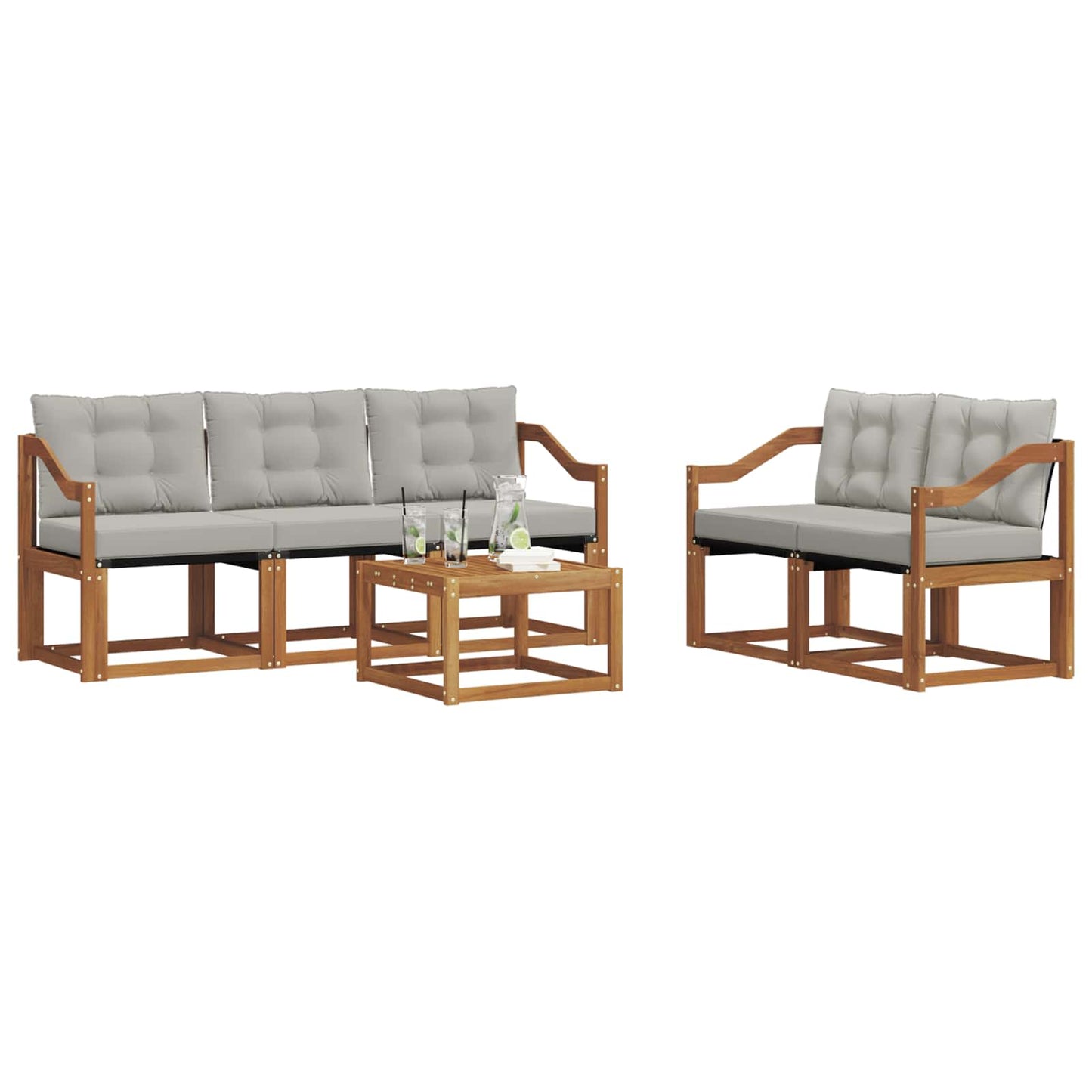 Buiten bankenset met kussen 6 pcs Natuurlijk en Lichtgrijs is nu te koop bij PeponiXL, paradijselijk wonen!