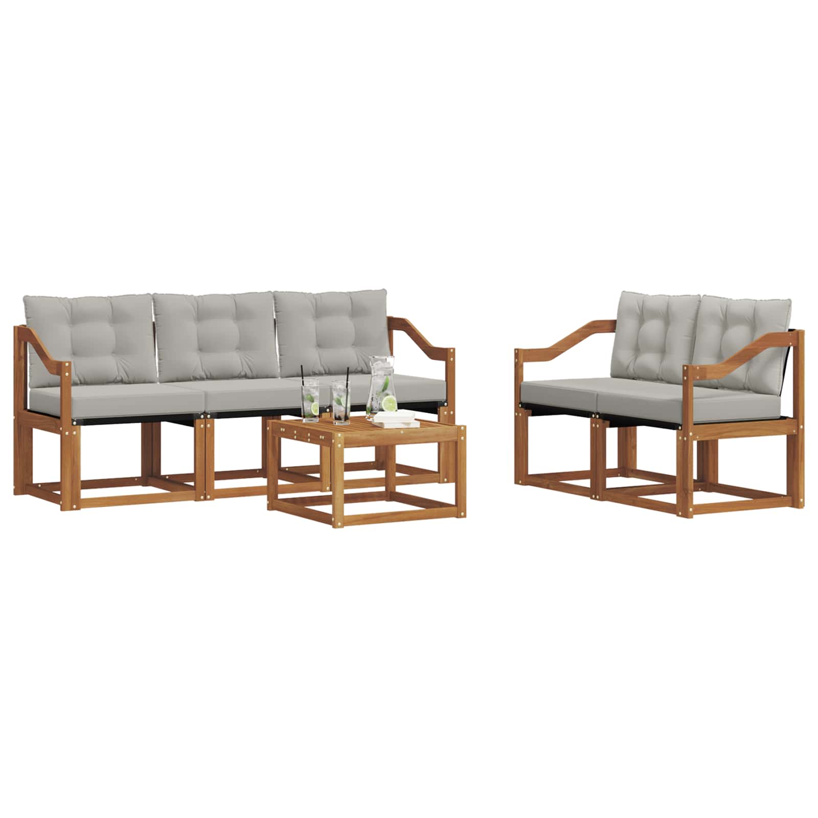 Buiten bankenset met kussen 6 pcs Natuurlijk en Lichtgrijs is nu te koop bij PeponiXL, paradijselijk wonen!
