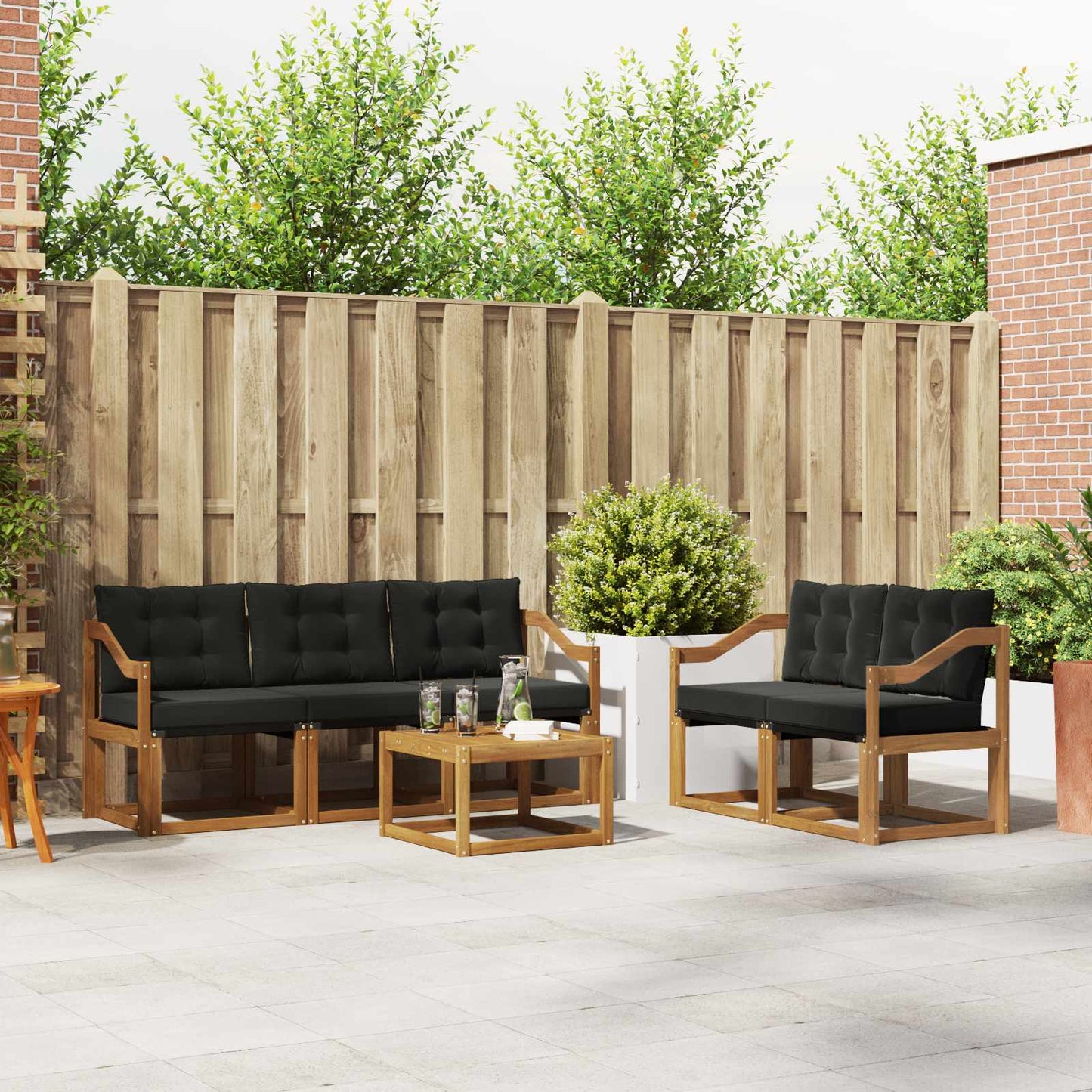 Buiten bankenset met kussen 6 pcs Natuurlijk en Zwart is nu te koop bij PeponiXL, paradijselijk wonen!