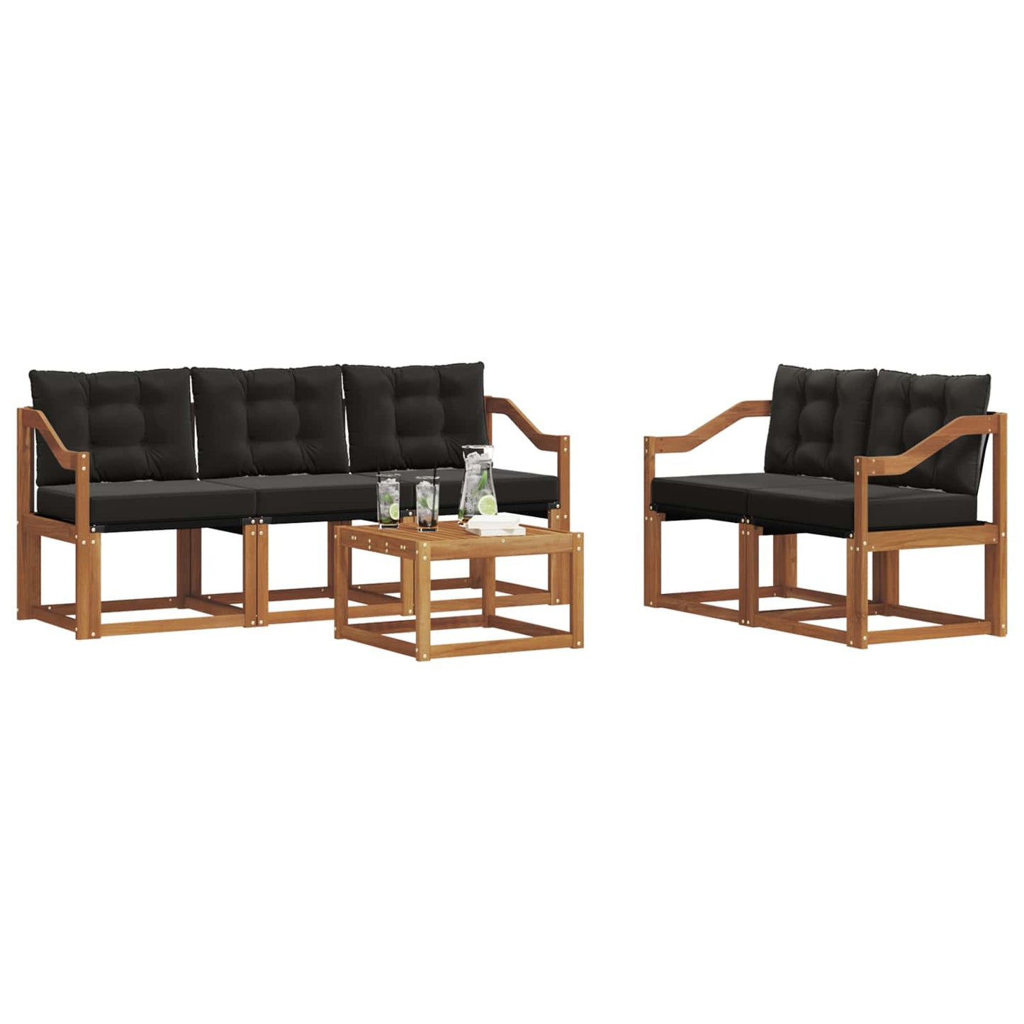Buiten bankenset met kussen 6 pcs Natuurlijk en Zwart is nu te koop bij PeponiXL, paradijselijk wonen!