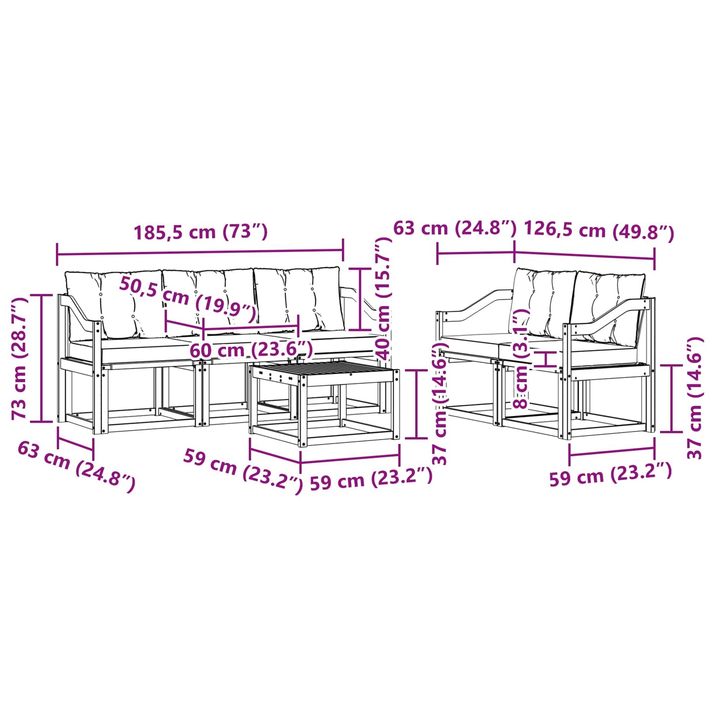 Buiten bankenset met kussen 6 pcs Natuurlijk en Zwart is nu te koop bij PeponiXL, paradijselijk wonen!