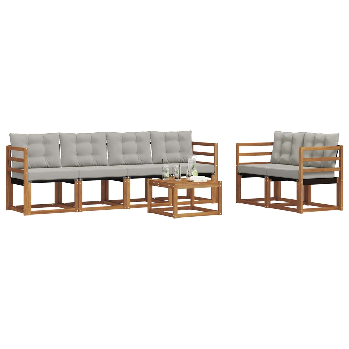 Buiten bankenset met kussen 7 pcs Natuurlijk en Lichtgrijs is nu te koop bij PeponiXL, paradijselijk wonen!