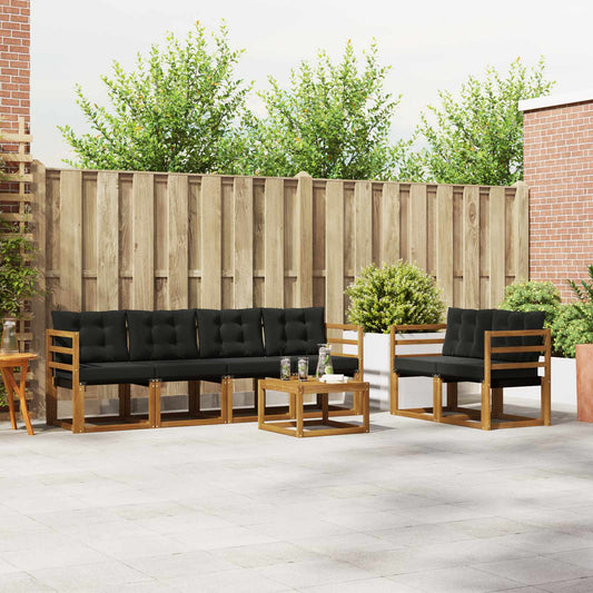 Buiten bankenset met kussen 7 pcs Natuurlijk en Zwart is nu te koop bij PeponiXL, paradijselijk wonen!