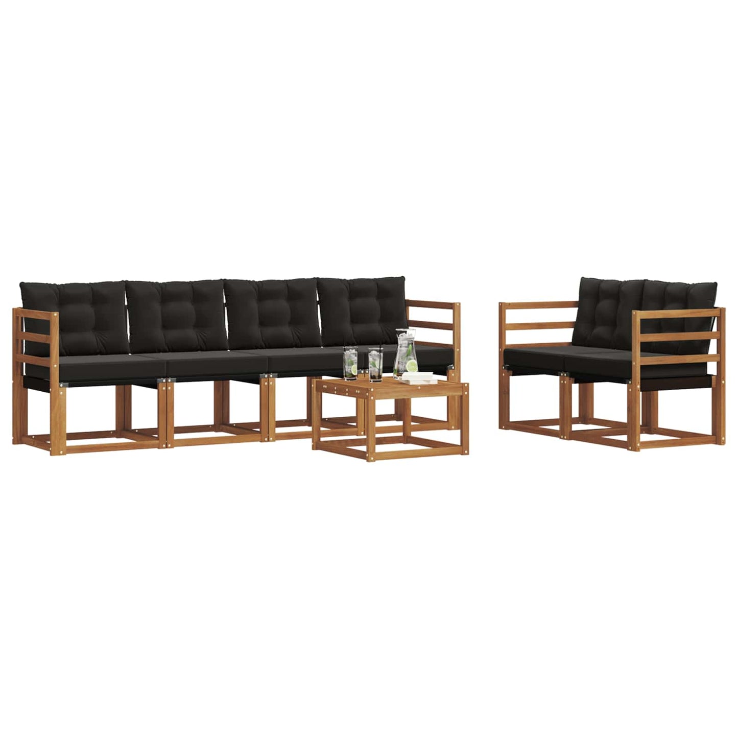 Buiten bankenset met kussen 7 pcs Natuurlijk en Zwart is nu te koop bij PeponiXL, paradijselijk wonen!