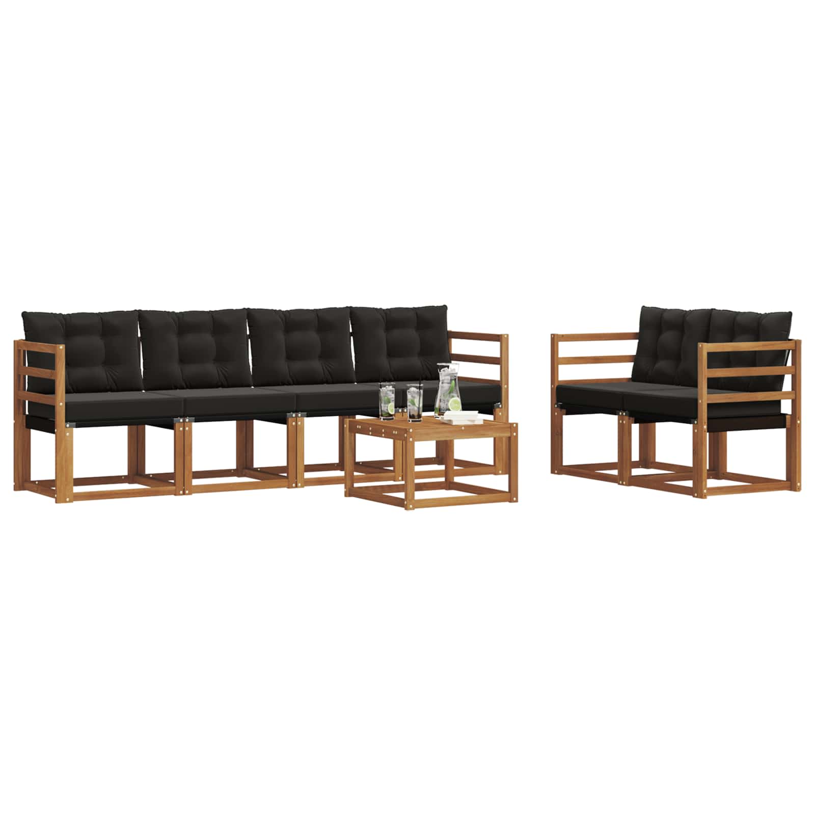 Buiten bankenset met kussen 7 pcs Natuurlijk en Zwart is nu te koop bij PeponiXL, paradijselijk wonen!