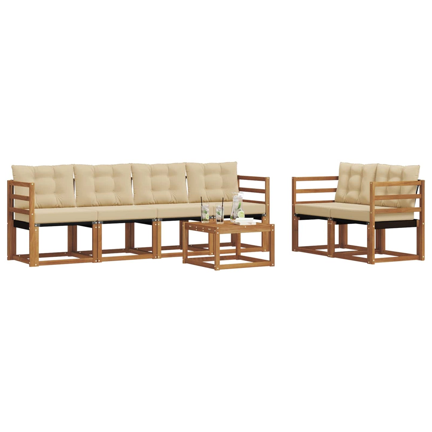 Buiten bankenset met kussen 7 pcs Natuurlijk en Beige is nu te koop bij PeponiXL, paradijselijk wonen!