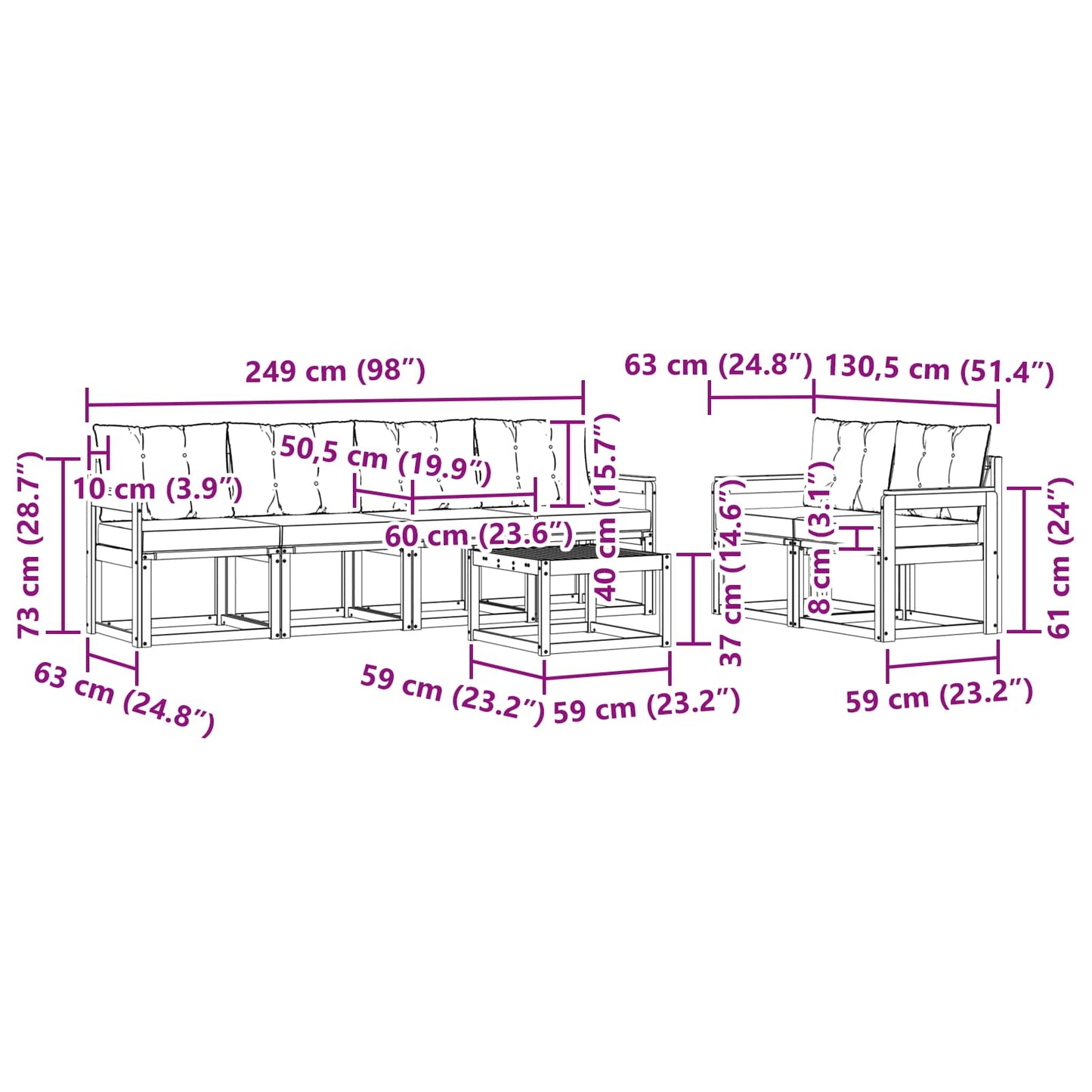 Buiten bankenset met kussen 7 pcs Natuurlijk en Crème is nu te koop bij PeponiXL, paradijselijk wonen!
