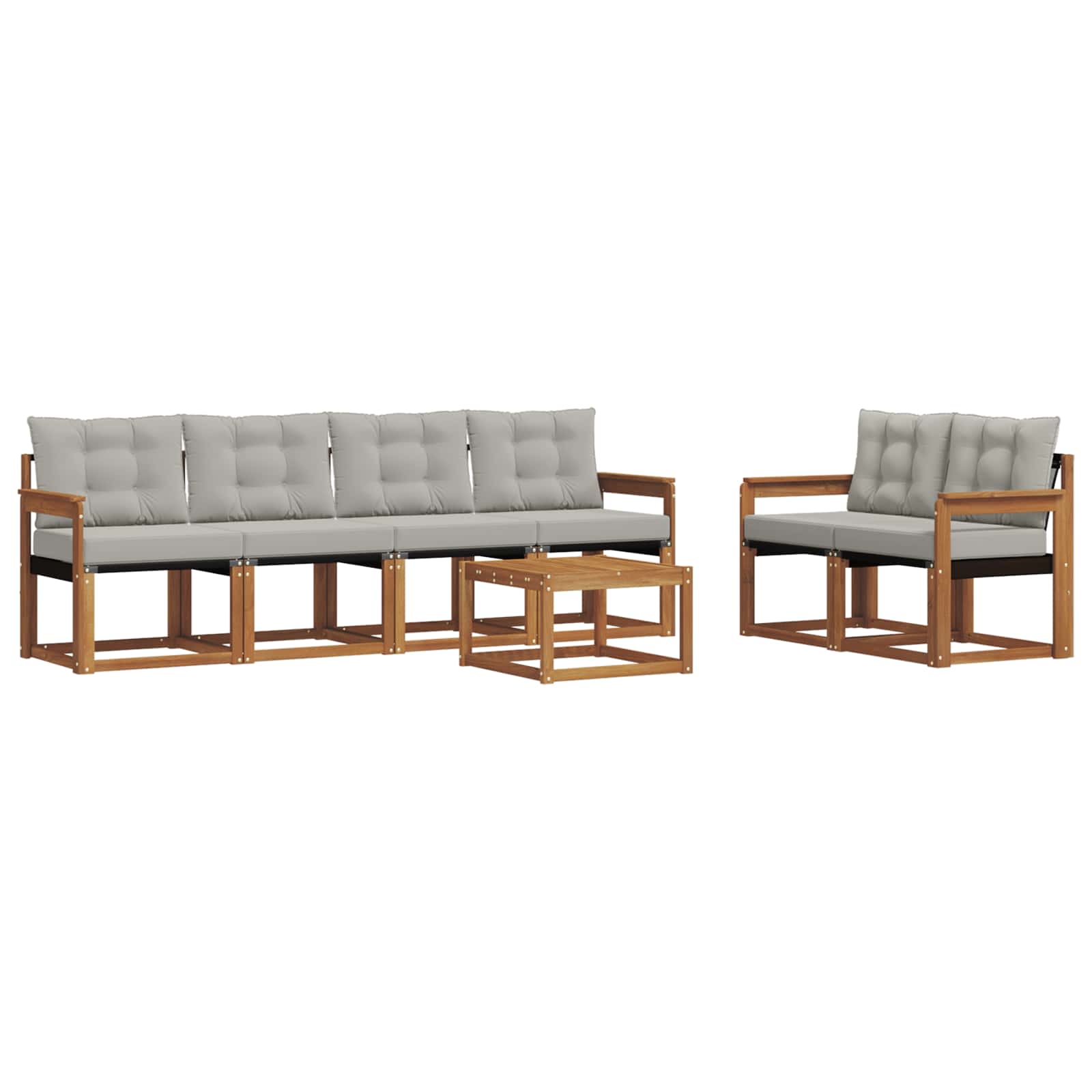 Buiten bankenset met kussen 7 pcs Natuurlijk en Lichtgrijs is nu te koop bij PeponiXL, paradijselijk wonen!
