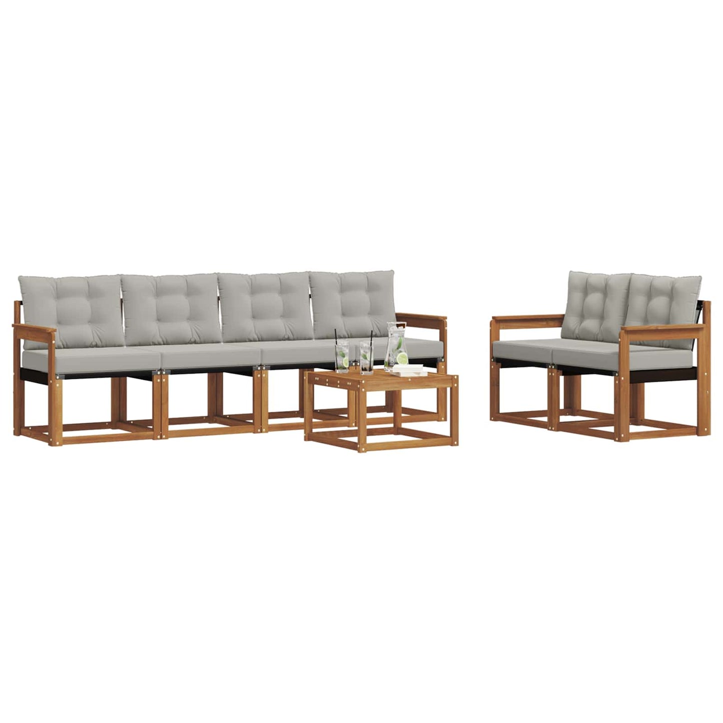 Buiten bankenset met kussen 7 pcs Natuurlijk en Lichtgrijs is nu te koop bij PeponiXL, paradijselijk wonen!